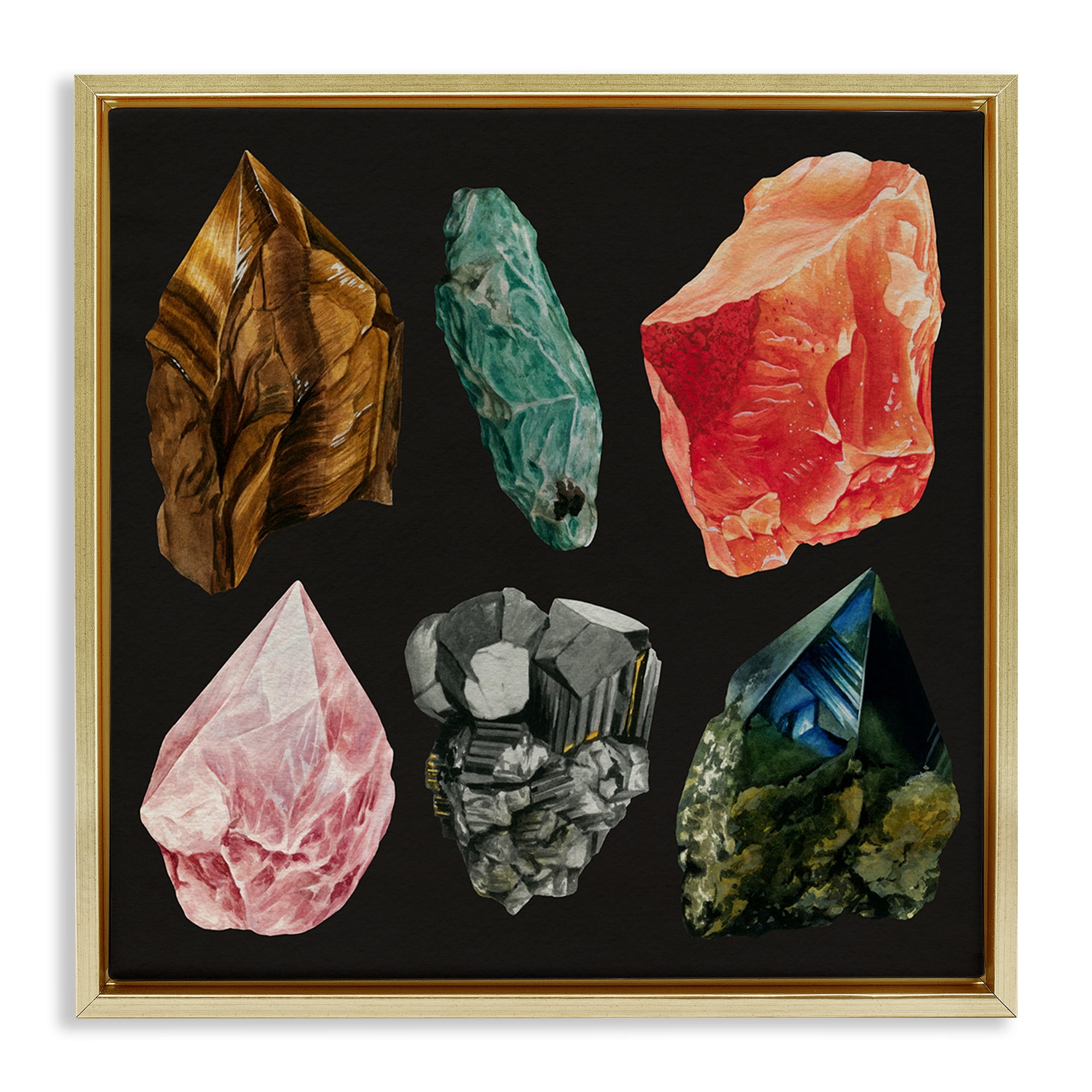 Stupell Industries Natural Crystal Gems STEM Painting Gold Floater Framed Canvas Art Print Wall Art, 18 x 18