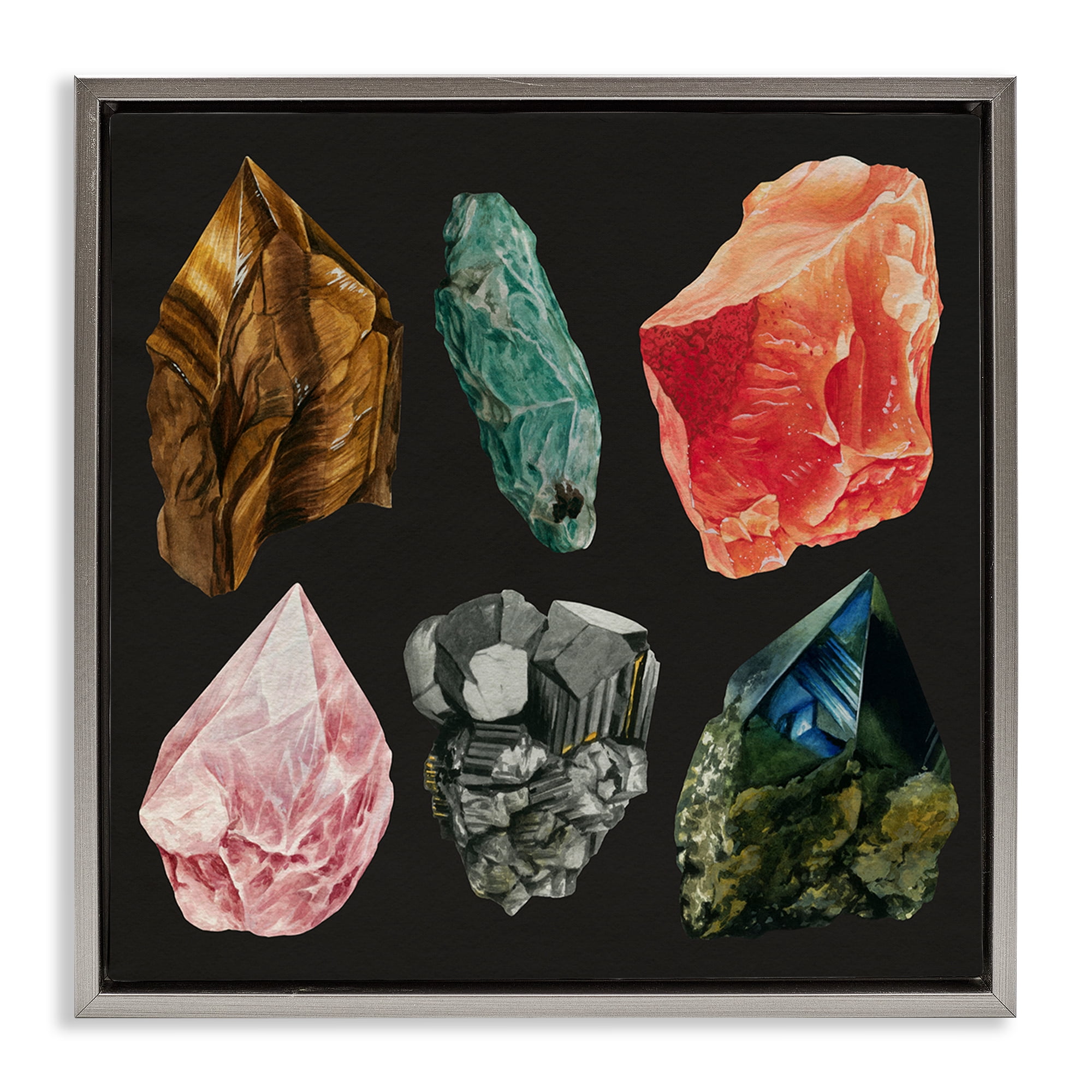 Stupell Industries Natural Crystal Gems STEM Painting Gray Floater Framed Canvas Art Print Wall Art, 18 x 18