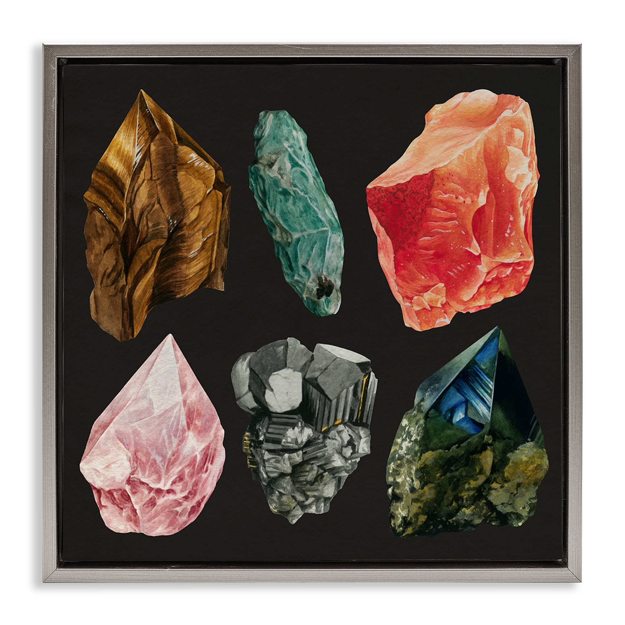 Stupell Industries Natural Crystal Gems STEM Painting Gray Floater Framed Canvas Art Print Wall Art, 25 x 25