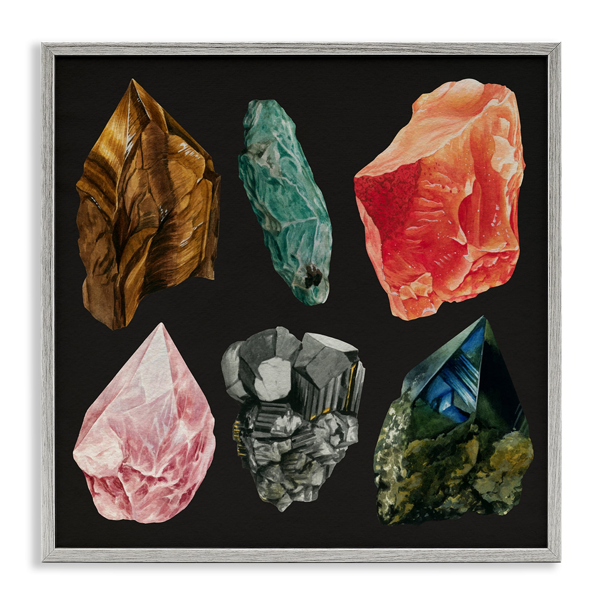 Stupell Industries Natural Crystal Gems STEM Painting Gray Framed Art Print Wall Art, 24 x 24