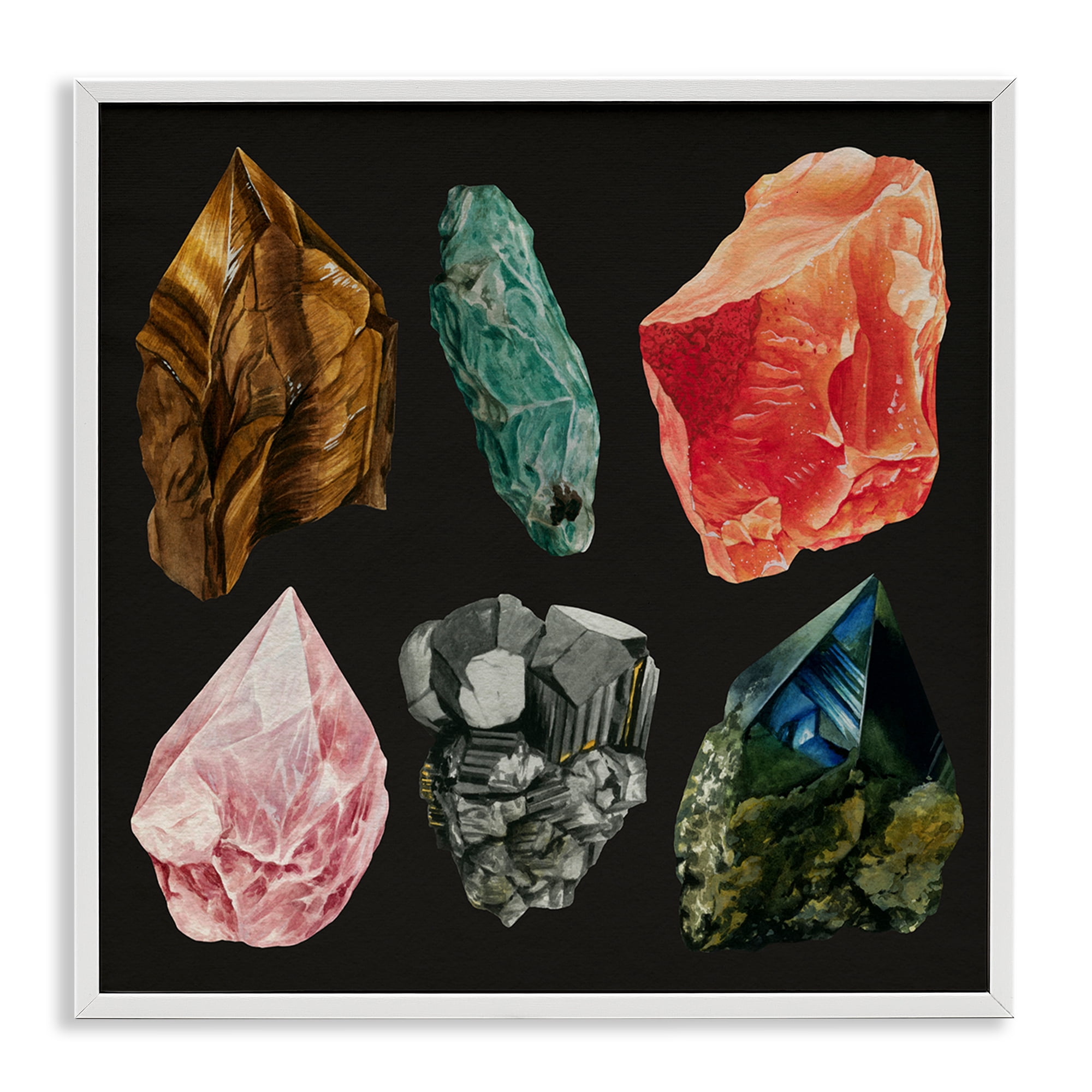 Stupell Industries Natural Crystal Gems STEM Painting White Framed Art Print Wall Art, 12 x 12