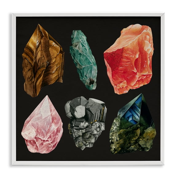 Stupell Industries Natural Crystal Gems STEM Painting White Framed Art Print Wall Art, 12 x 12