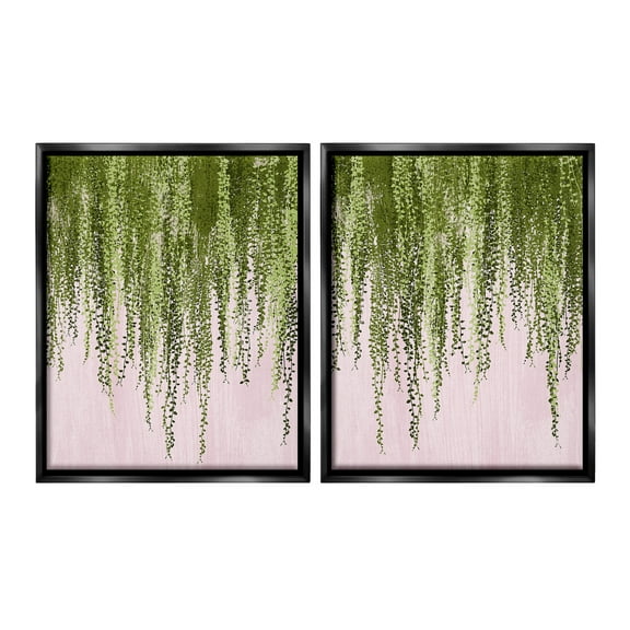 Stupell Industries Natural Falling Ivy Botanical & Floral Painting Black Floater Framed Canvas Art Print Wall Art, 17 x 21, Set of 2