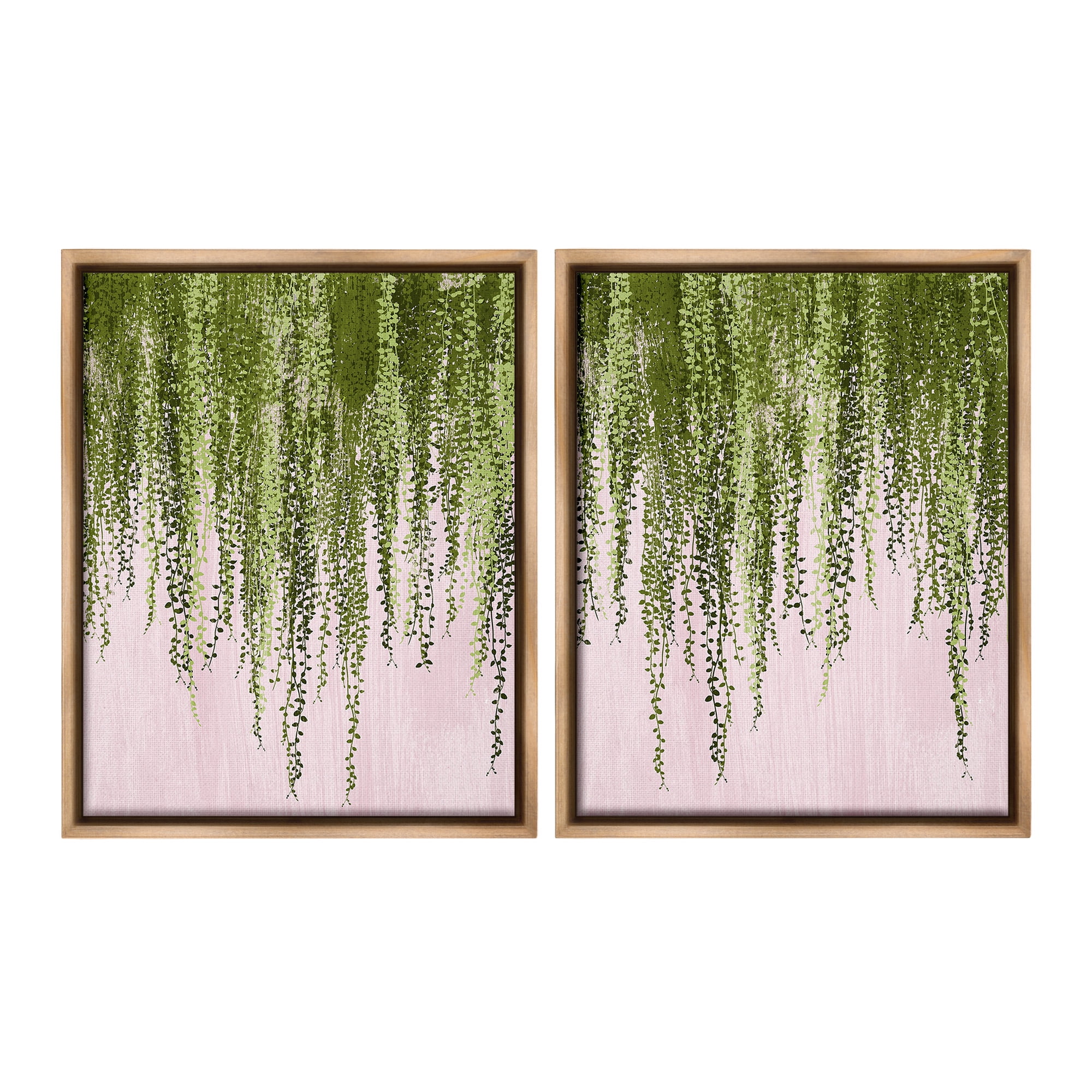 Stupell Industries Natural Falling Ivy Botanical & Floral Painting Brown Floater Framed Canvas Art Print Wall Art, 17 x 21, Set of 2