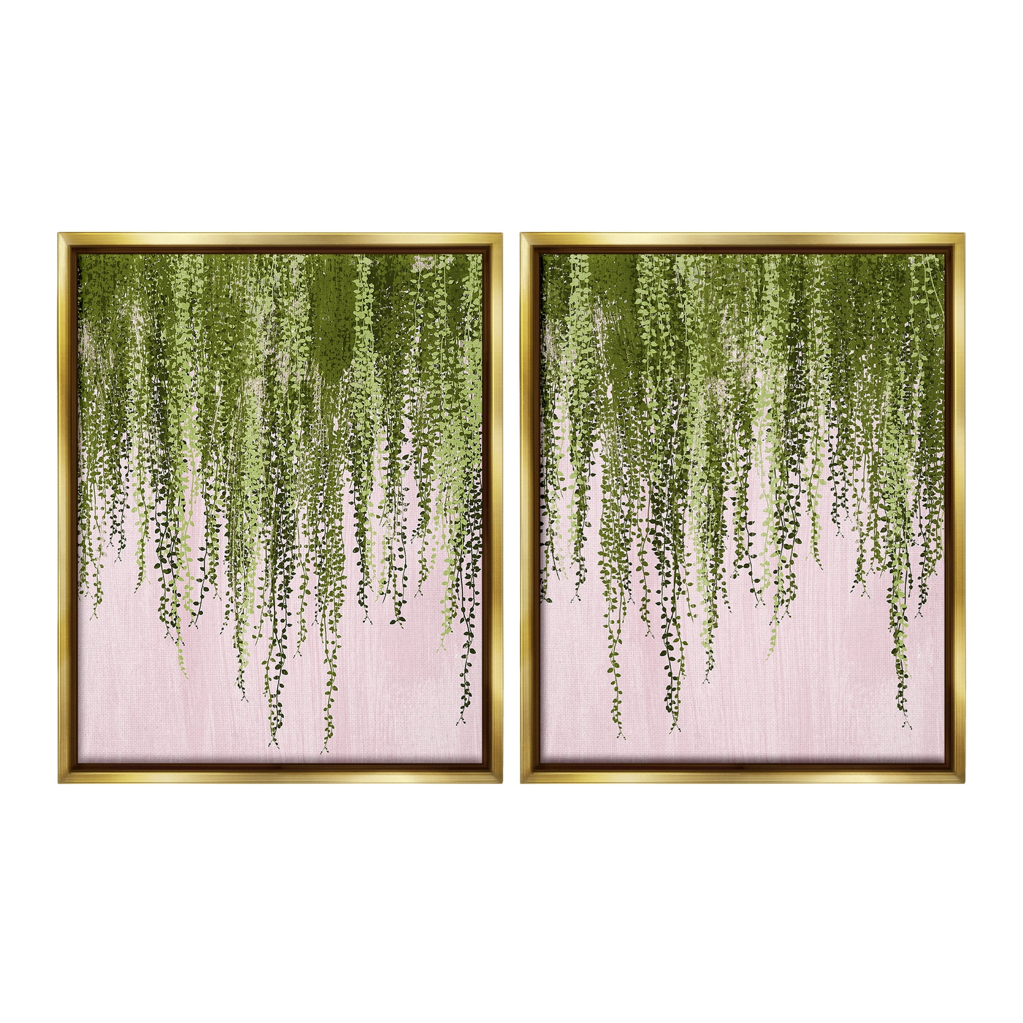 Stupell Industries Natural Falling Ivy Botanical & Floral Painting Gold Floater Framed Canvas Art Print Wall Art, 17 x 21, Set of 2