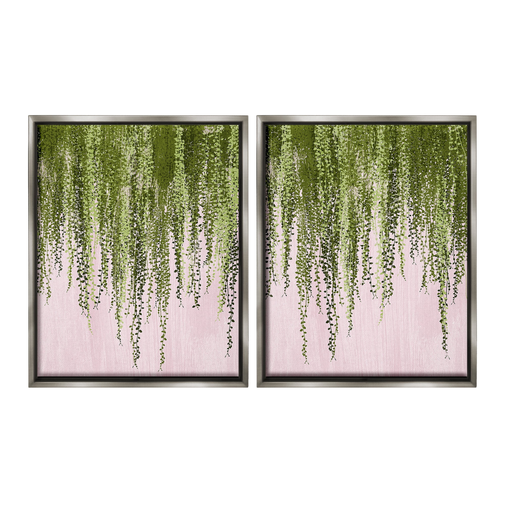 Stupell Industries Natural Falling Ivy Botanical & Floral Painting Gray Floater Framed Canvas Art Print Wall Art, 17 x 21, Set of 2