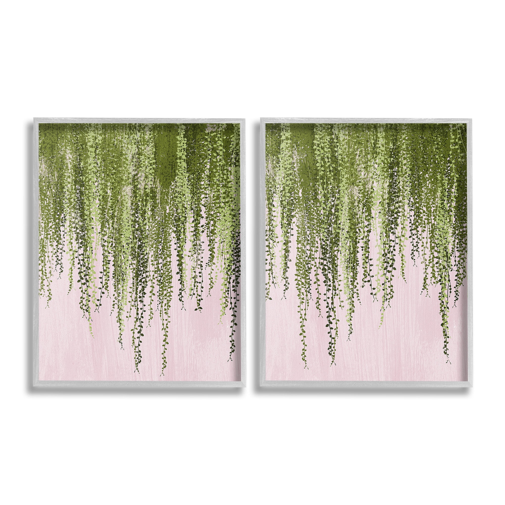 Stupell Industries Natural Falling Ivy Botanical & Floral Painting Gray Framed Art Print Wall Art, 24 x 30, Set of 2