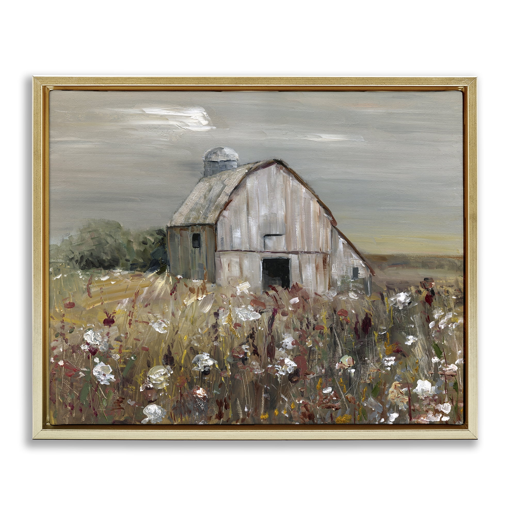 Stupell Industries Natural Farm Landscape Landscape & Nature Painting Gold Floater Framed Canvas Art Print Wall Art, 21 x 17
