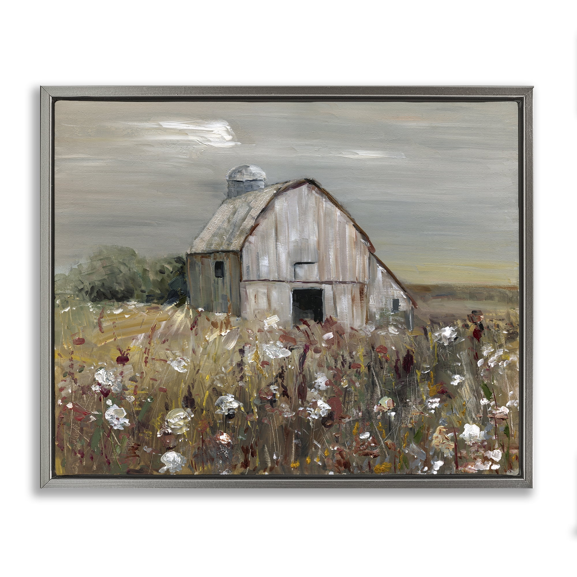 Stupell Industries Natural Farm Landscape Landscape & Nature Painting Gray Floater Framed Canvas Art Print Wall Art, 31 x 25
