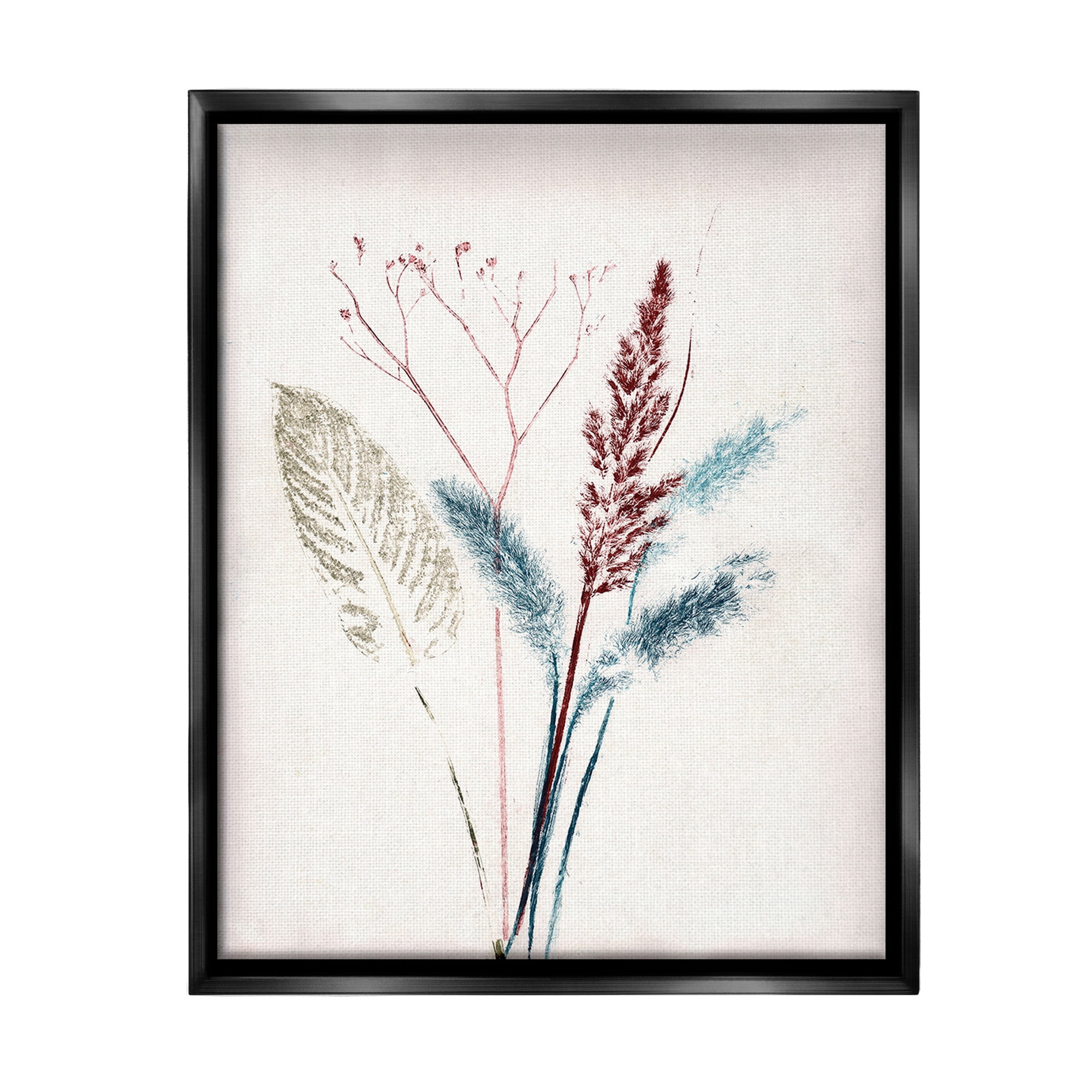 Stupell Industries Natural Floral Impression Botanical & Floral Painting Black Floater Framed Canvas Art Print Wall Art, 17 x 21