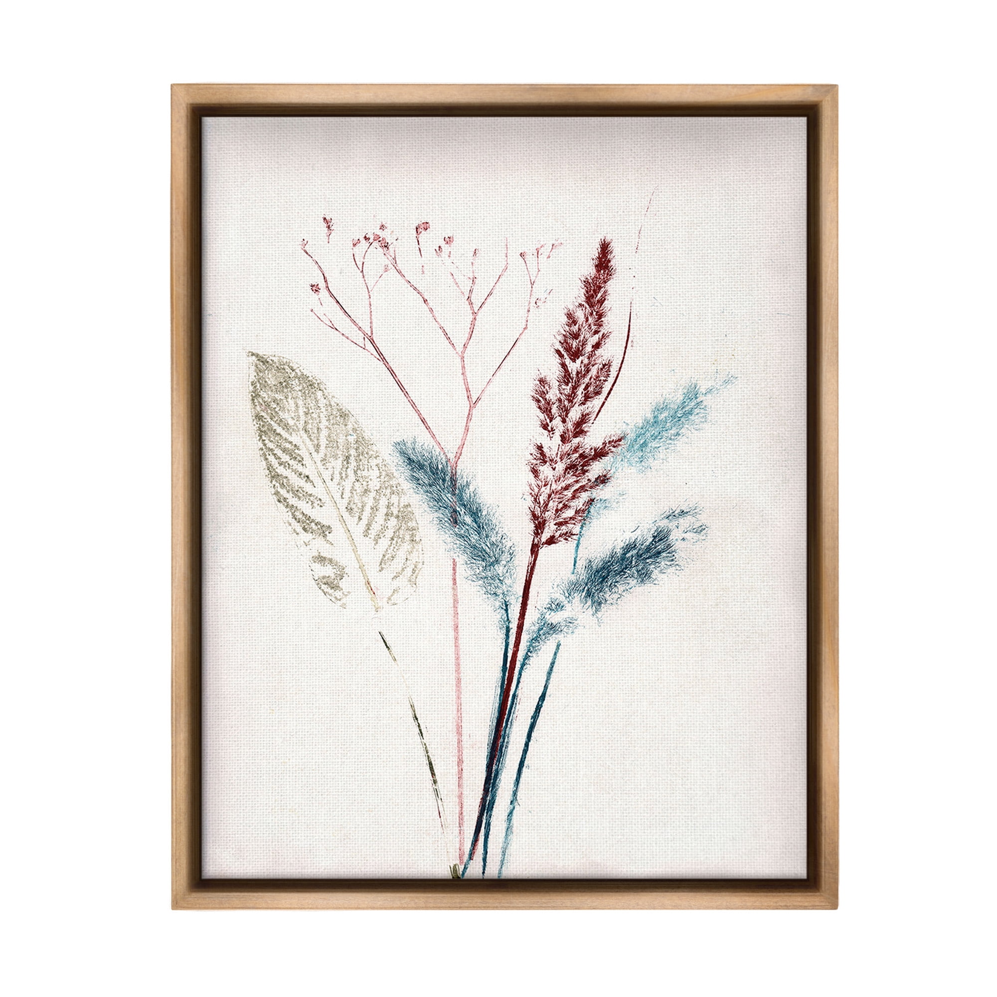 Stupell Industries Natural Floral Impression Botanical & Floral Painting Brown Floater Framed Canvas Art Print Wall Art, 25 x 31