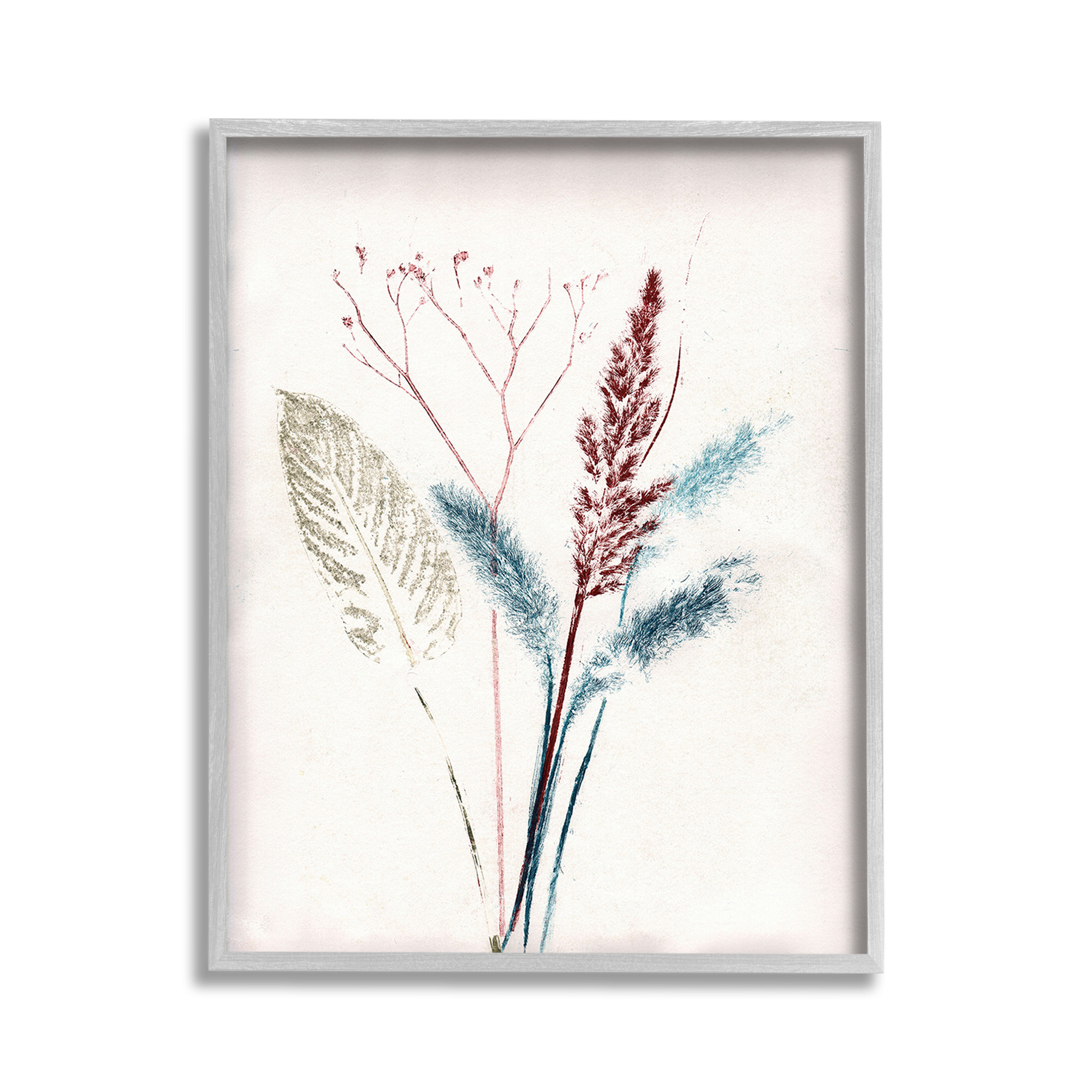 Stupell Industries Natural Floral Impression Botanical & Floral Painting Gray Framed Art Print Wall Art, 11 x 14