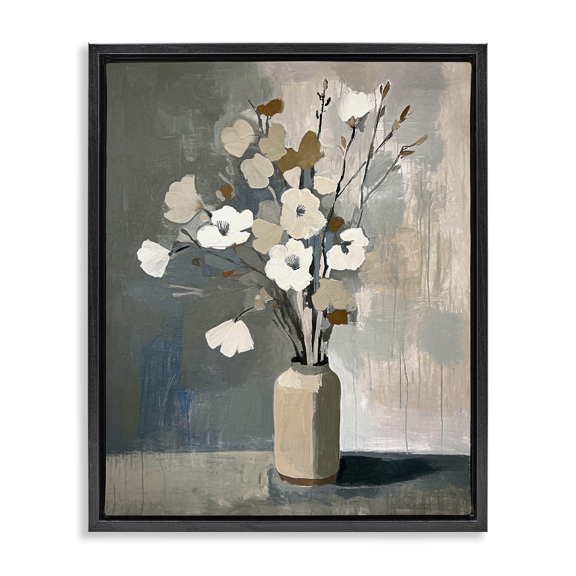 Natural Floral Vase Botanical Canvas Art Print with Black Frame, 17 x 21