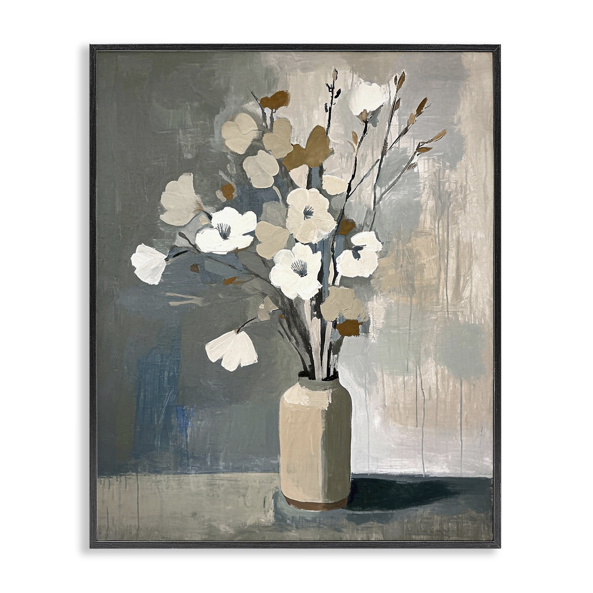 Stupell Industries Natural Floral Vase Botanical & Floral Painting Black Framed Art Print Wall Art, 24 x 30