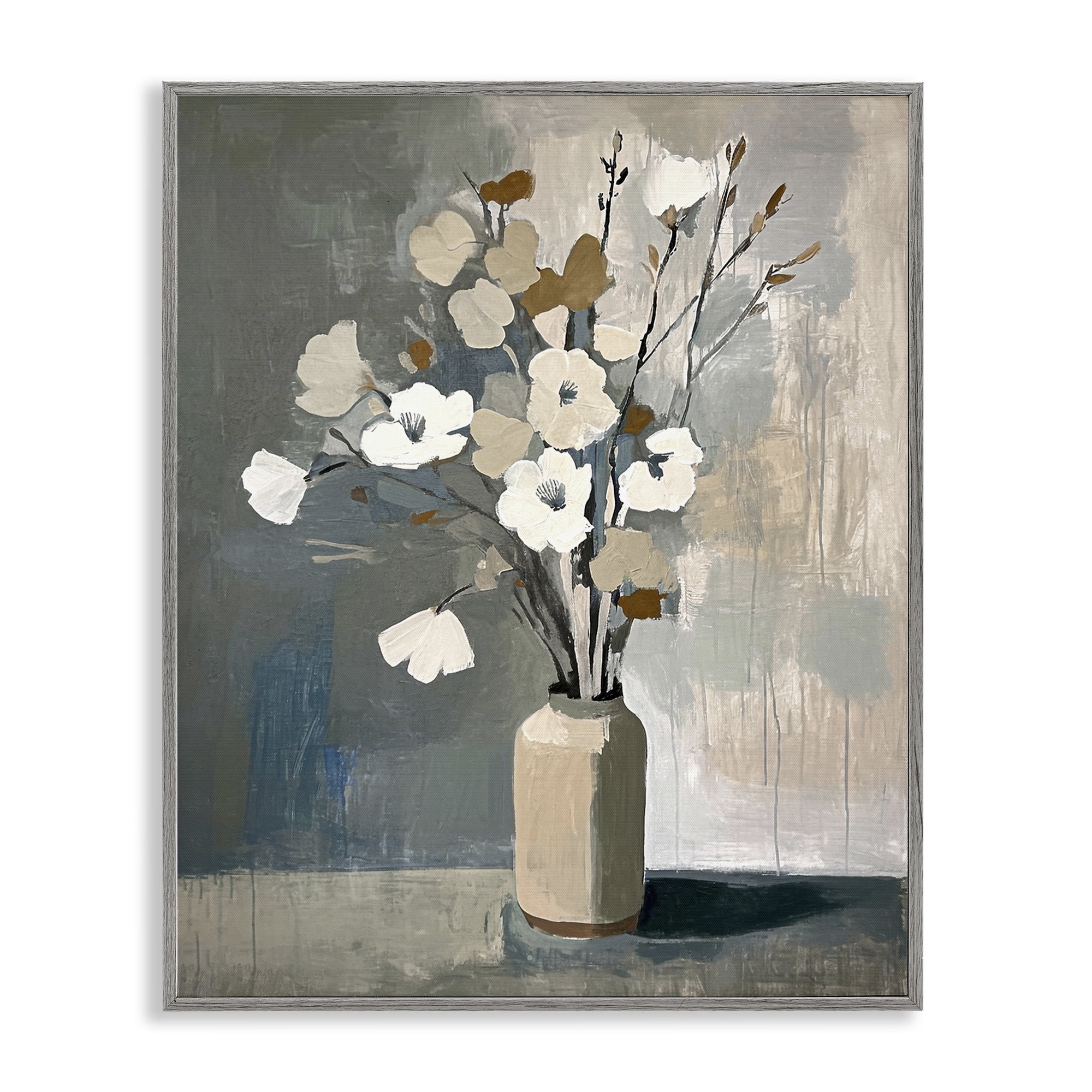 Stupell Industries Natural Floral Vase Botanical & Floral Painting Gray Framed Art Print Wall Art, 16 x 20