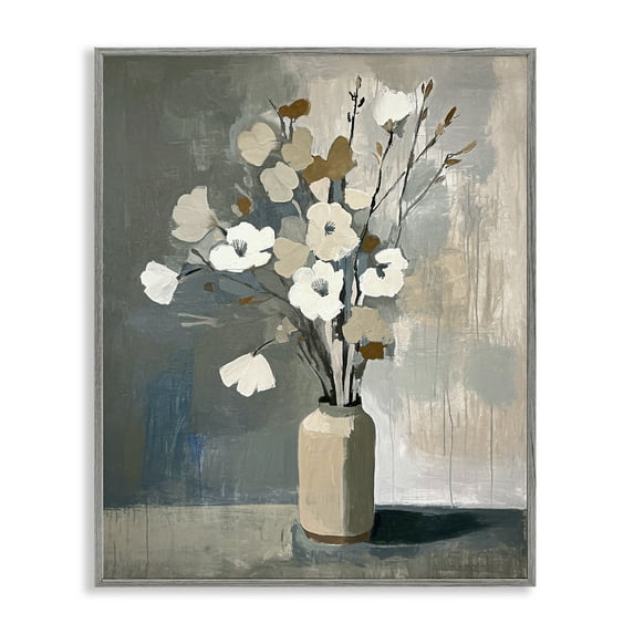 Stupell Industries Natural Floral Vase Botanical & Floral Painting Gray Framed Art Print Wall Art, 24 x 30
