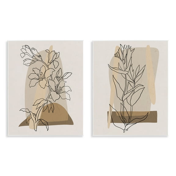 Stupell Industries Natural Flower Outlines Plants & Flowers Painting Unframed Art Print Wall Art, 11 x 14, Set of 2
