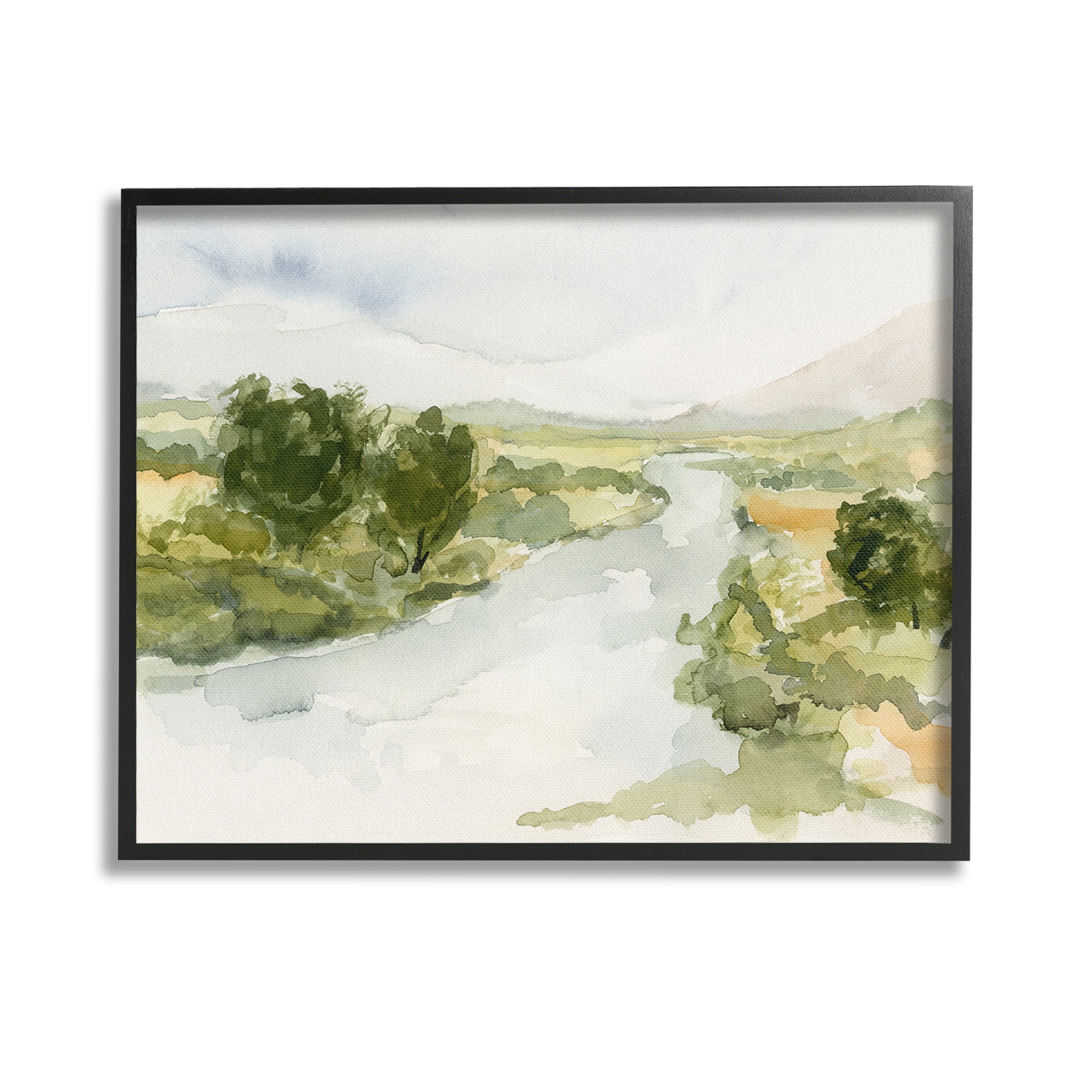 Stupell Industries Natural Flowing Stream Landscape Painting Black Framed Art Print Wall Art, 14 x 11