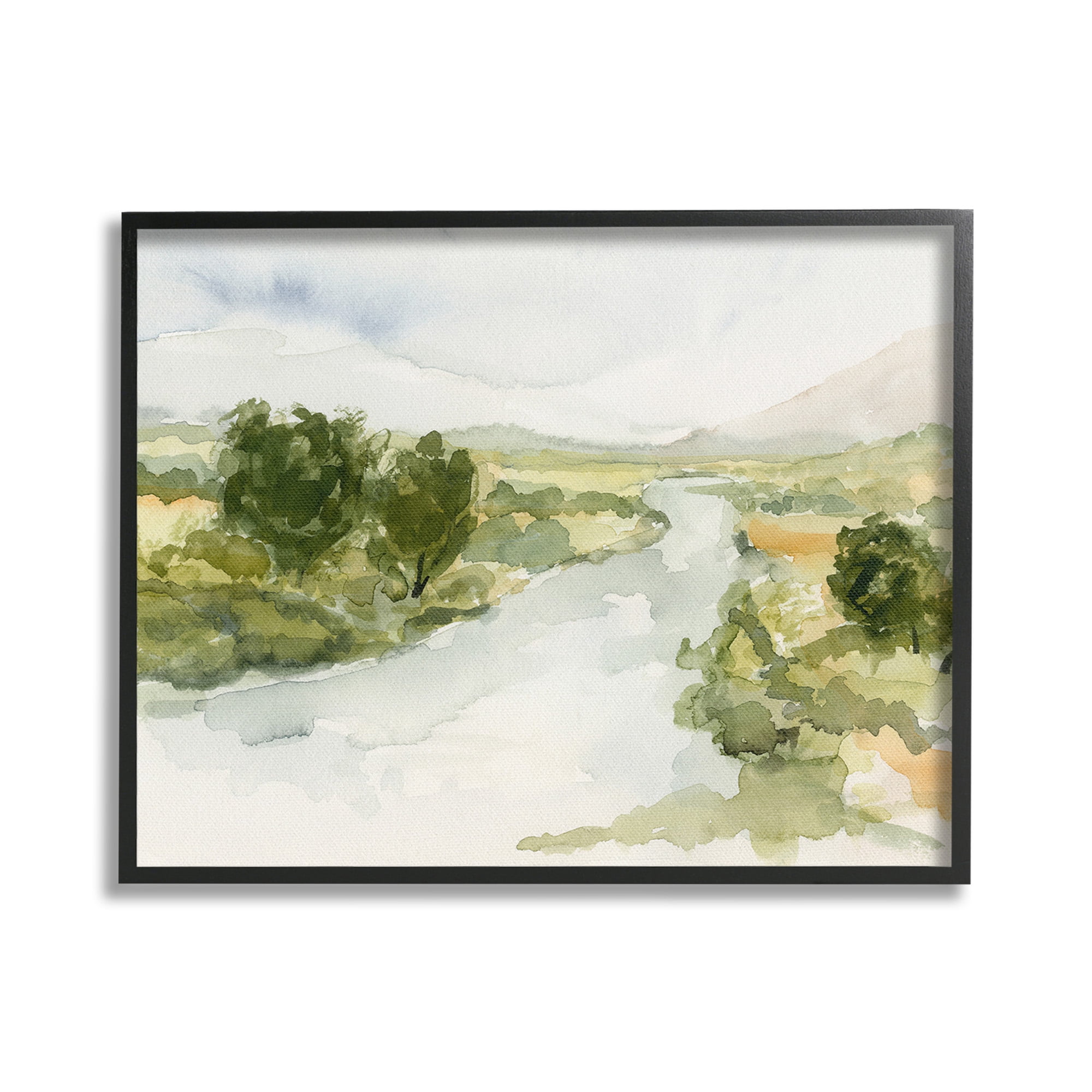 Stupell Industries Natural Flowing Stream Landscape Painting Black Framed Art Print Wall Art, 20 x 16