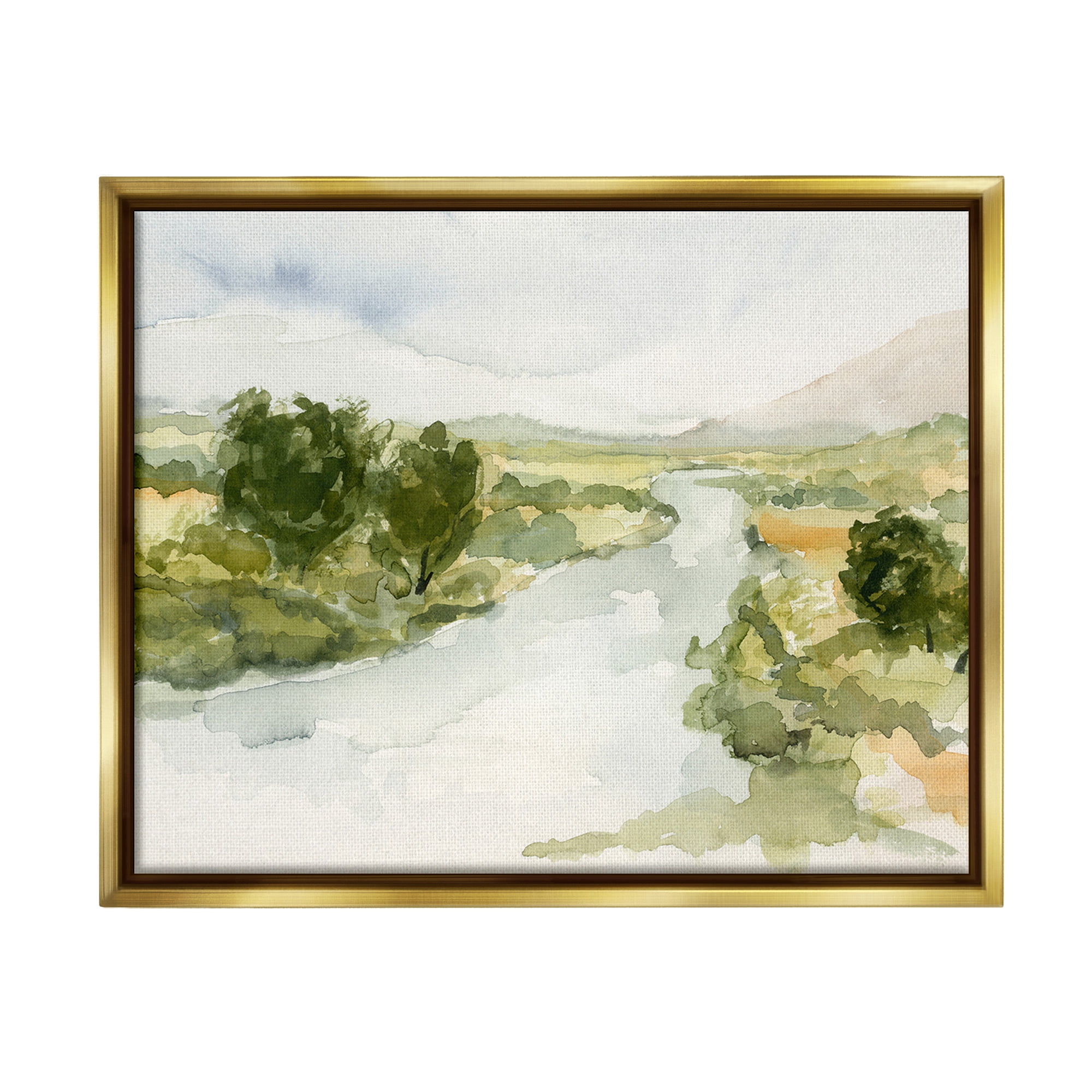 Stupell Industries Natural Flowing Stream Landscape Painting Gold Floater Framed Canvas Art Print Wall Art, 21 x 17