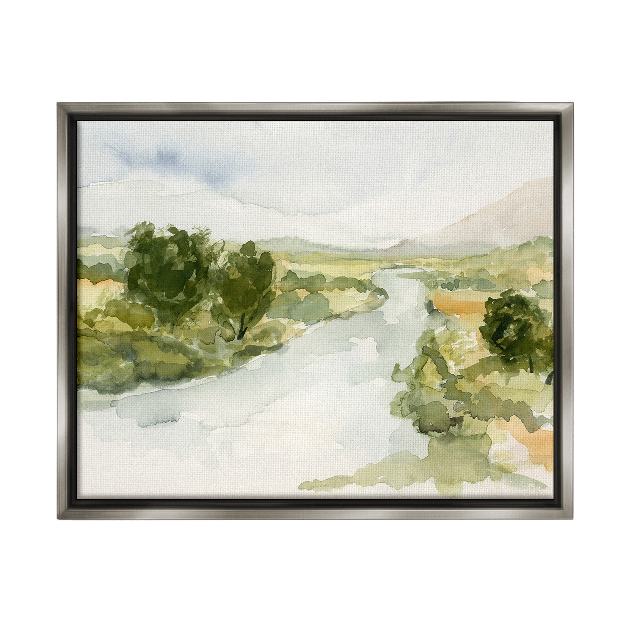 Stupell Industries Natural Flowing Stream Landscape Painting Gray Floater Framed Canvas Art Print Wall Art, 31 x 25