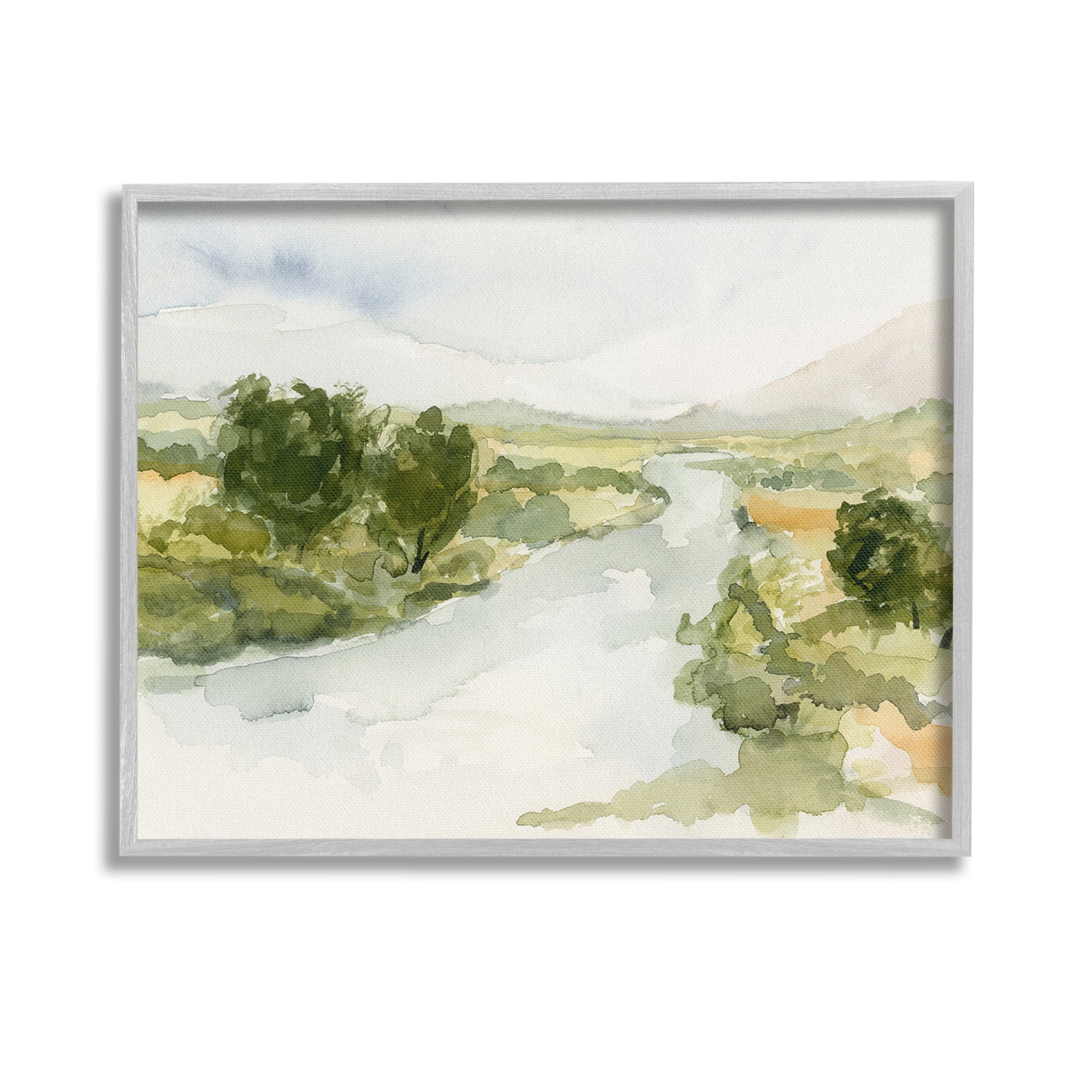 Stupell Industries Natural Flowing Stream Landscape Painting Gray Framed Art Print Wall Art, 14 x 11