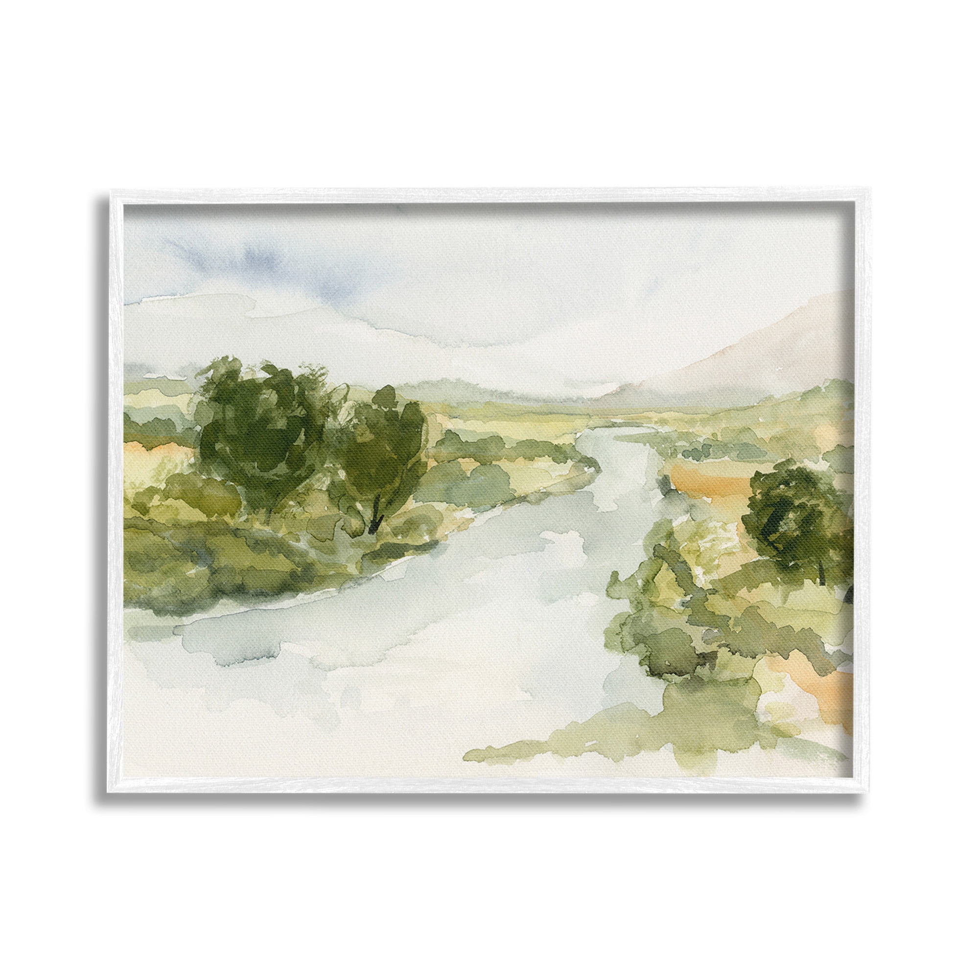 Stupell Industries Natural Flowing Stream Landscape Painting White Framed Art Print Wall Art, 20 x 16