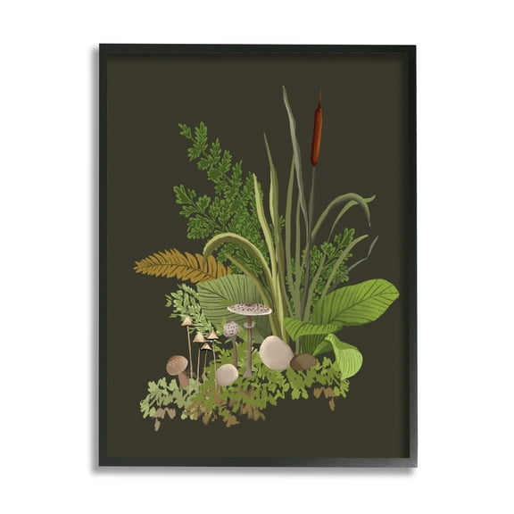 Stupell Industries Natural Forest Floor Botanical Arrangement Mixed Mushrooms Ferns Graphic Art Black Framed Art Print Wall Art, Design by House of Rose