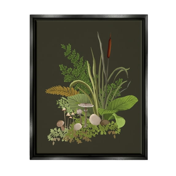 Stupell Industries Natural Forest Floor Botanical Arrangement Mixed Mushrooms Ferns Graphic Art Jet Black Floating Framed Canvas Print Wall Art, Design by House of Rose