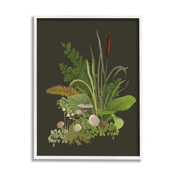 Stupell Industries Natural Forest Floor Botanical Arrangement Mixed Mushrooms Ferns Graphic Art White Framed Art Print Wall Art, Design by House of Rose