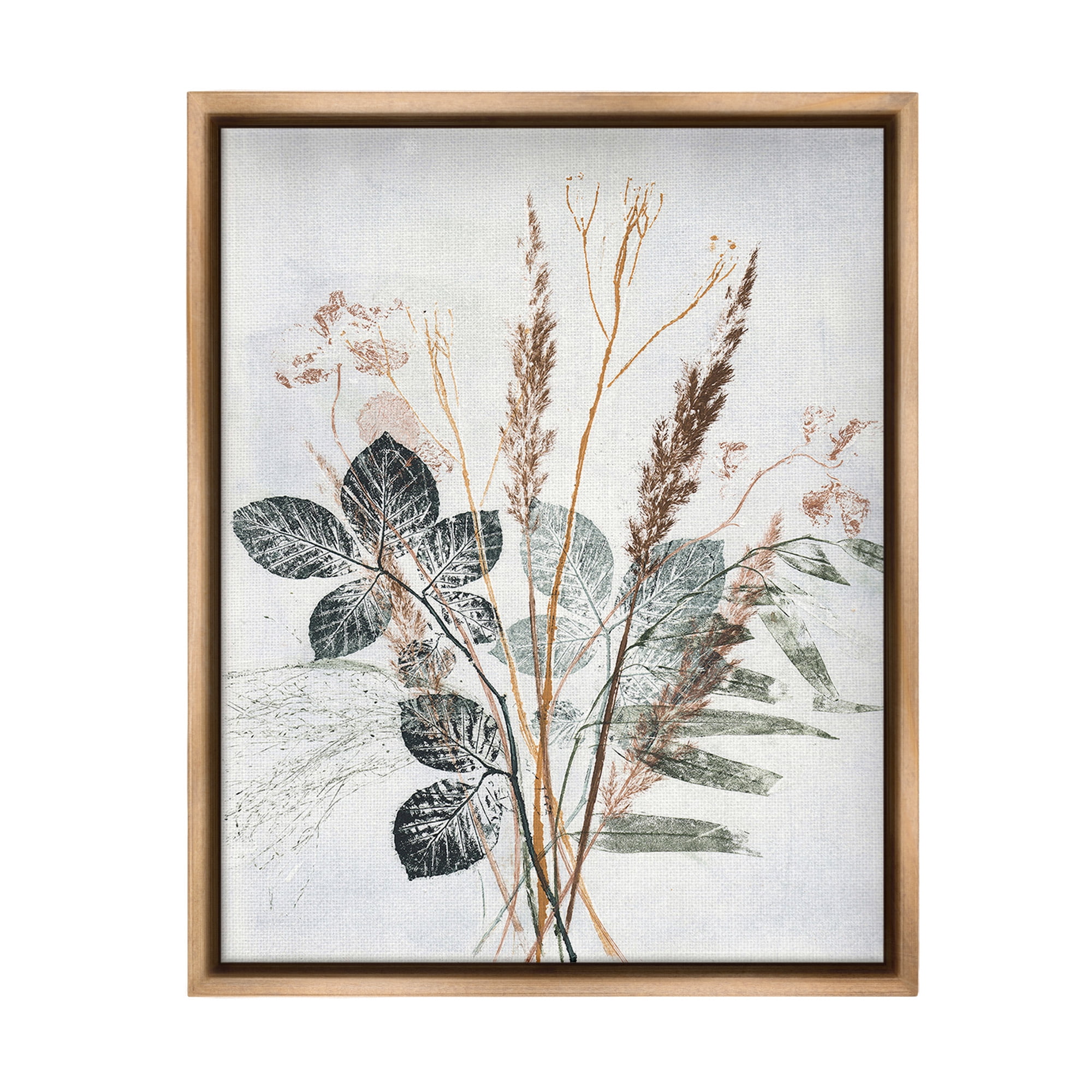 Stupell Industries Natural Forest Leaves Botanical & Floral Painting Brown Floater Framed Canvas Art Print Wall Art, 17 x 21