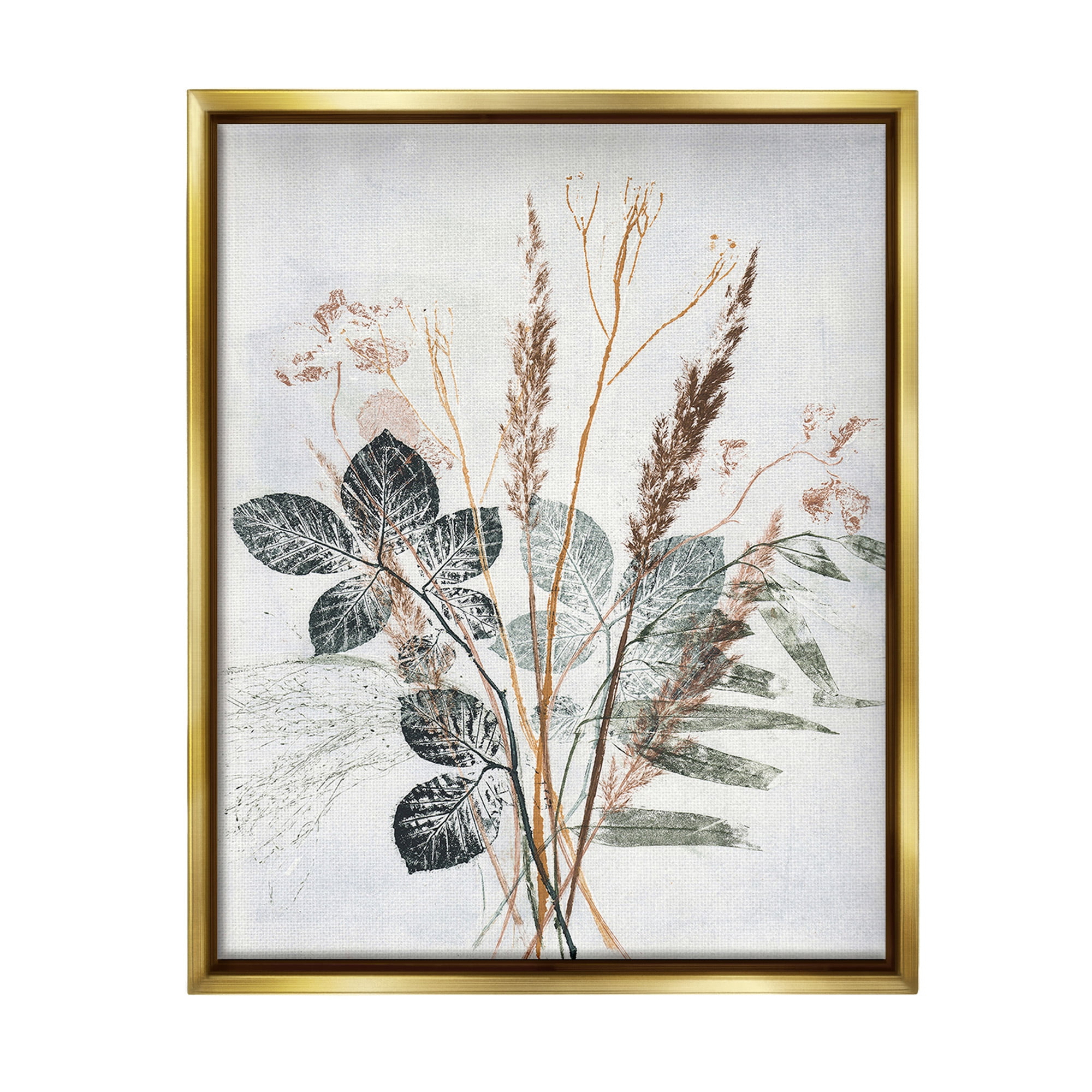 Stupell Industries Natural Forest Leaves Botanical & Floral Painting Gold Floater Framed Canvas Art Print Wall Art, 25 x 31
