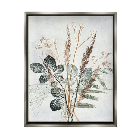 Stupell Industries Natural Forest Leaves Botanical & Floral Painting Gray Floater Framed Canvas Art Print Wall Art, 17 x 21