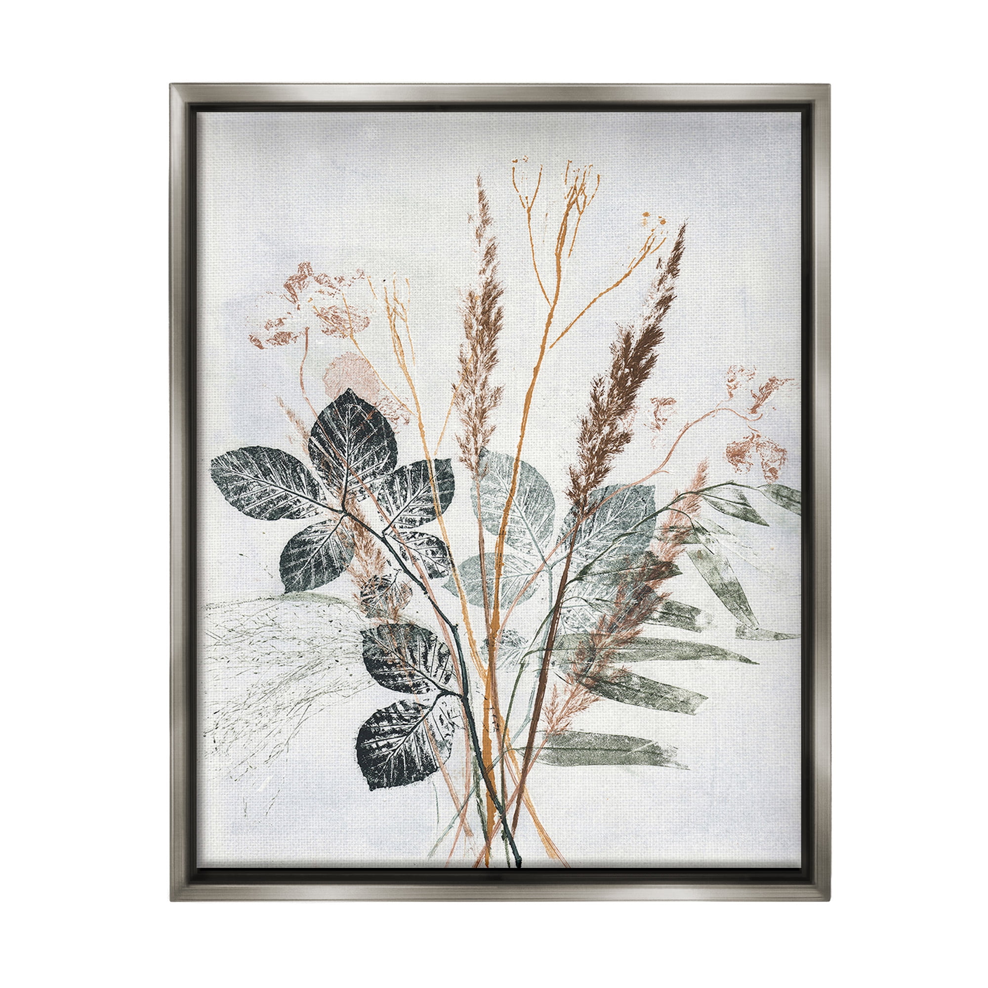 Stupell Industries Natural Forest Leaves Botanical & Floral Painting Gray Floater Framed Canvas Art Print Wall Art, 25 x 31