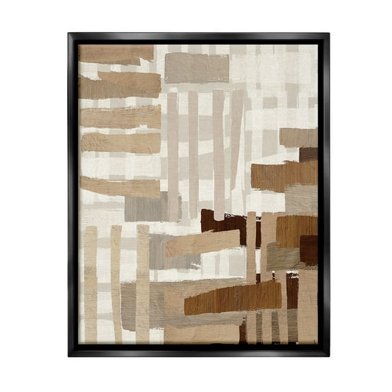 Stupell Industries Natural Hatched Hues Abstract Painting Black Floater Framed Canvas Art Print Wall Art, 25 x 31