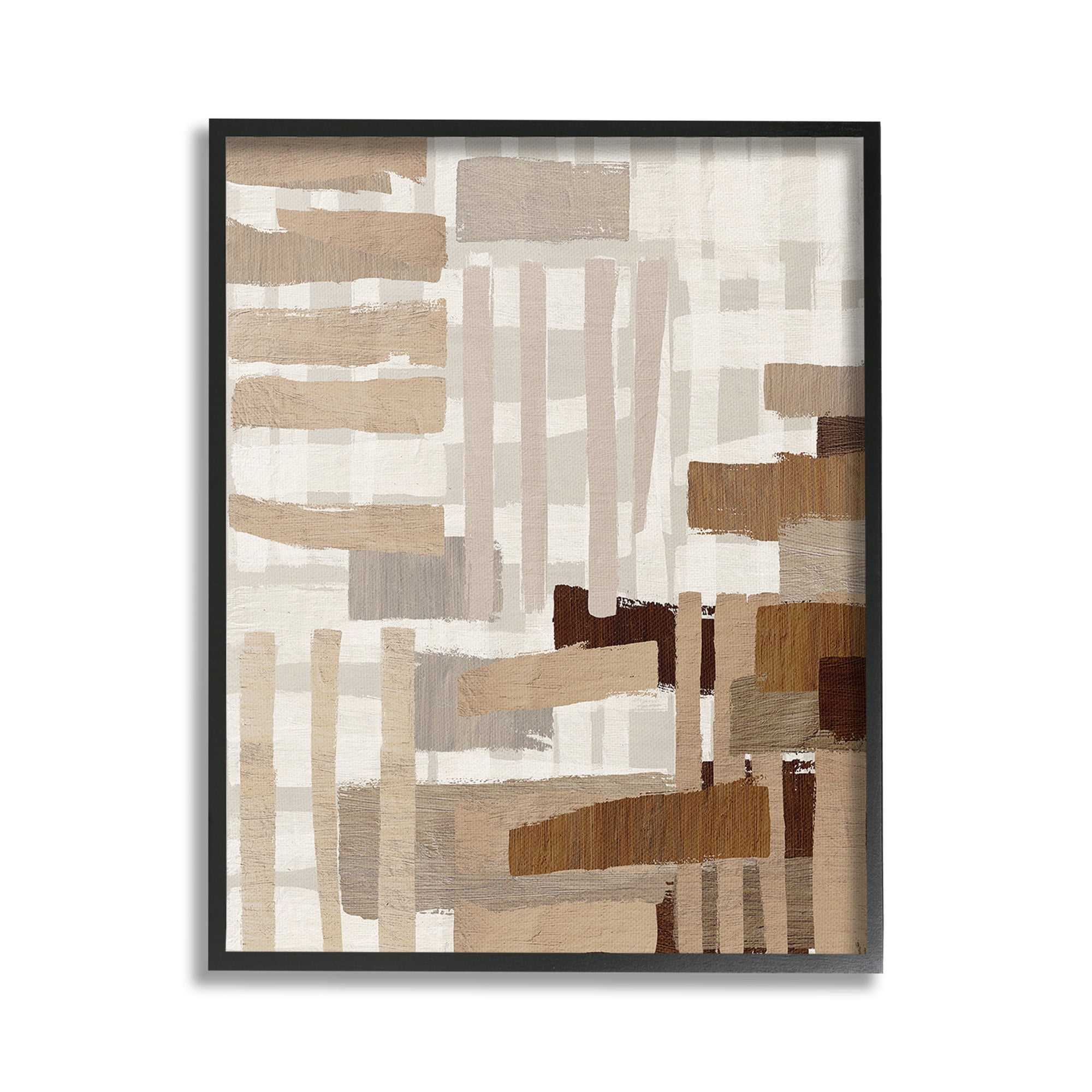 Stupell Industries Natural Hatched Hues Abstract Painting Black Framed Art Print Wall Art, 16 x 20