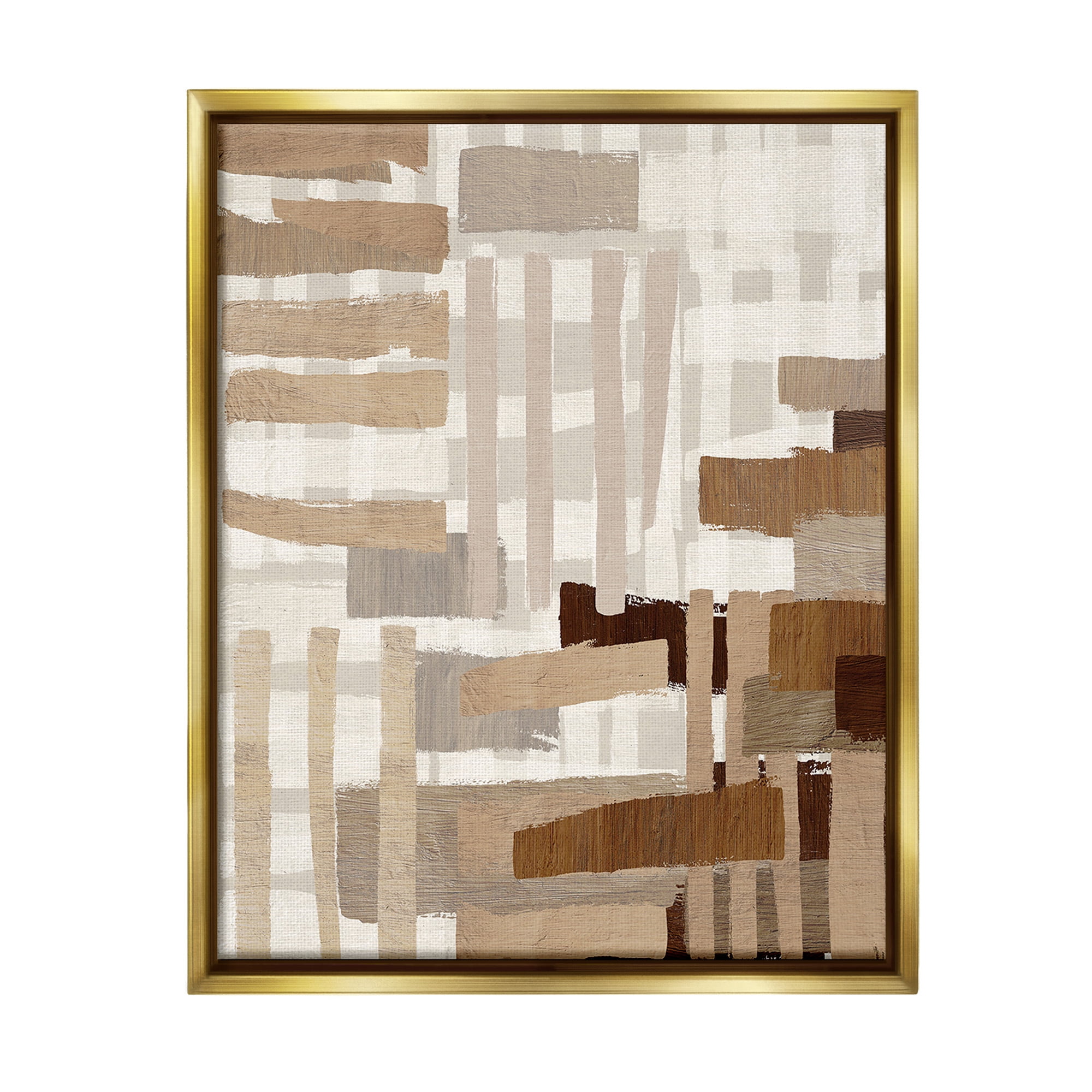 Stupell Industries Natural Hatched Hues Abstract Painting Gold Floater Framed Canvas Art Print Wall Art, 25 x 31