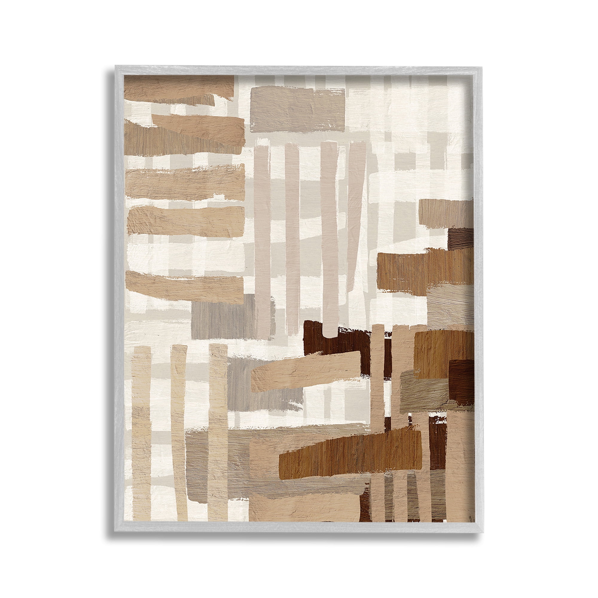 Stupell Industries Natural Hatched Hues Abstract Painting Gray Framed Art Print Wall Art, 11 x 14