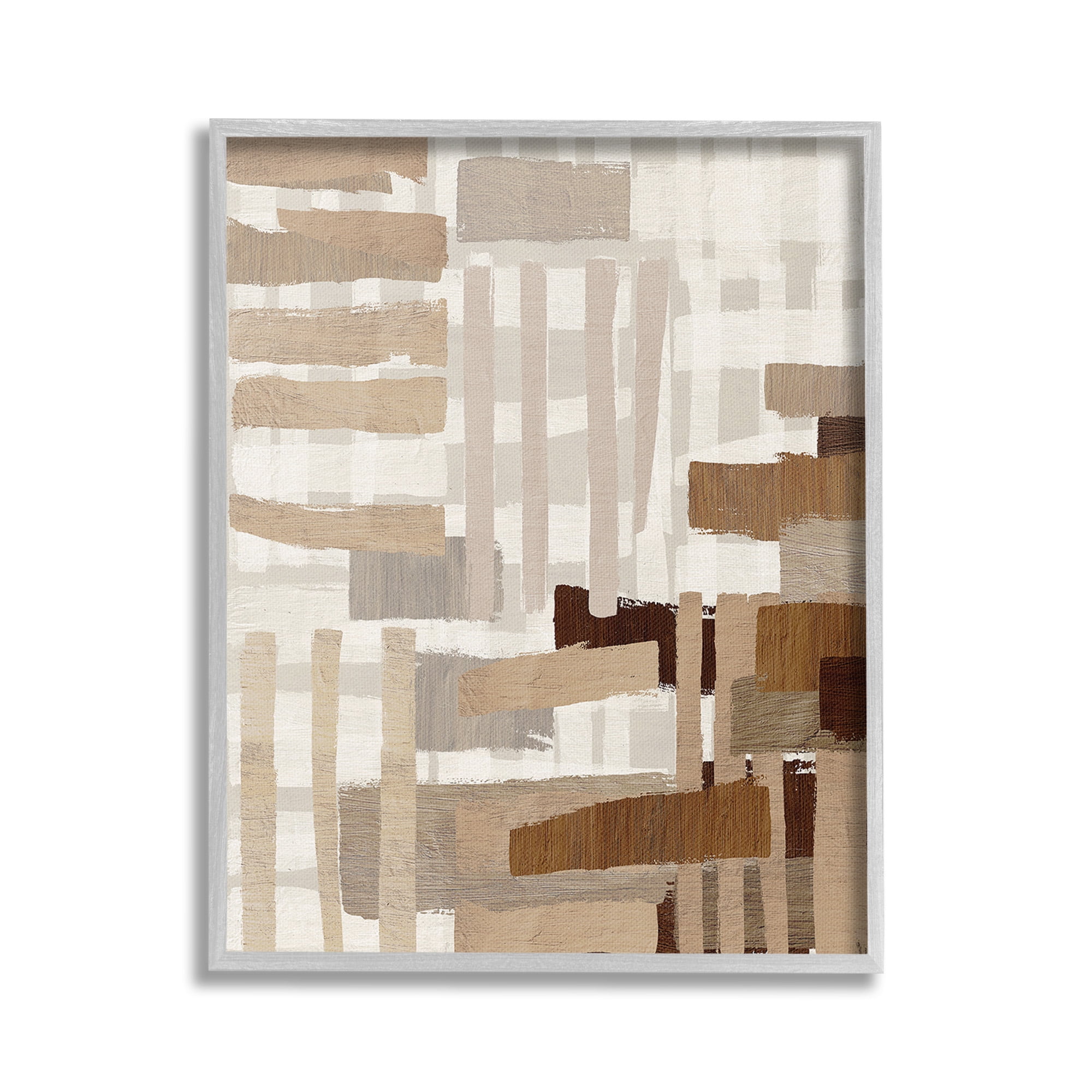 Stupell Industries Natural Hatched Hues Abstract Painting Gray Framed Art Print Wall Art, 24 x 30