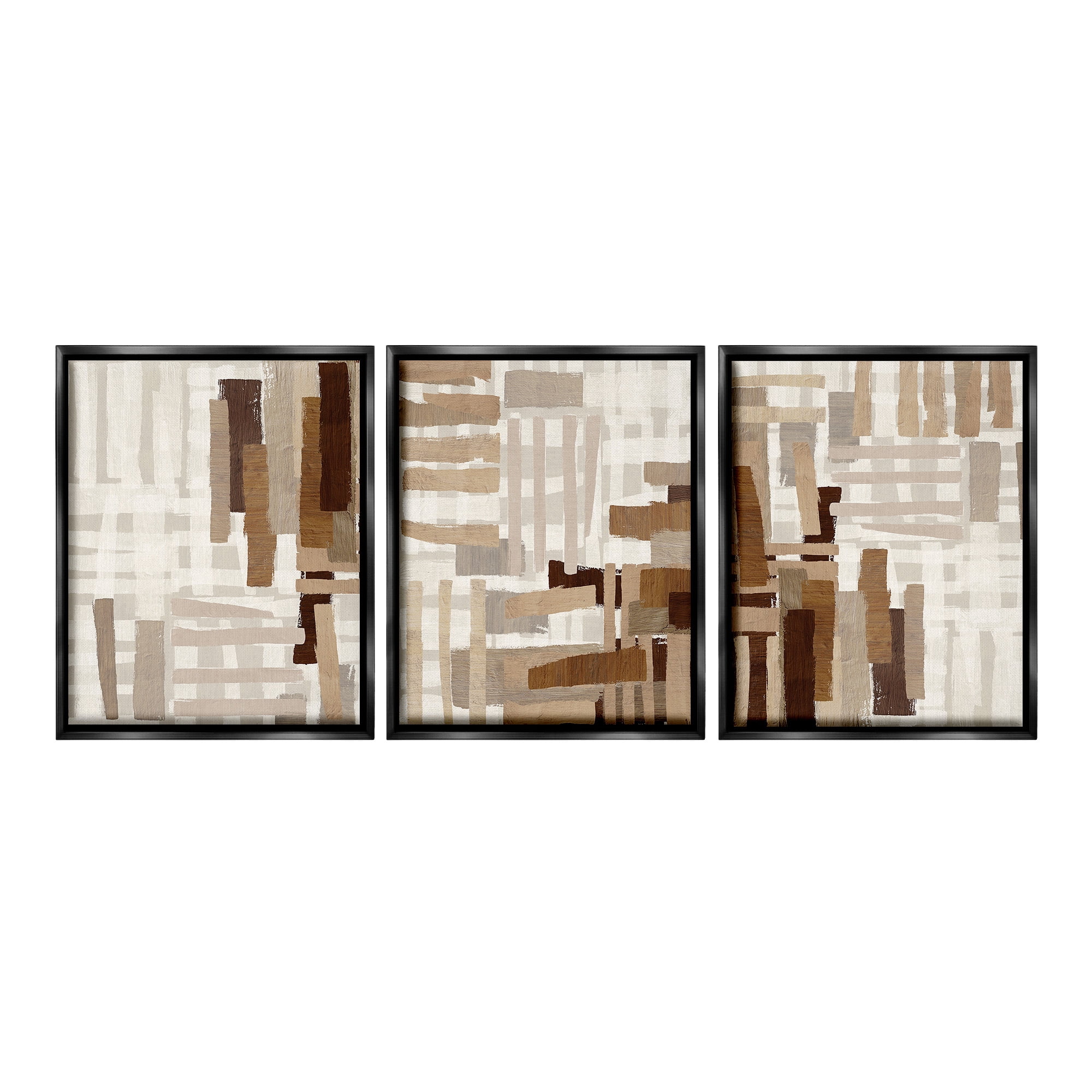 Stupell Industries Natural Hatched Patterns Abstract Painting Black Floater Framed Canvas Art Print Wall Art, 17 x 21, Set of 3