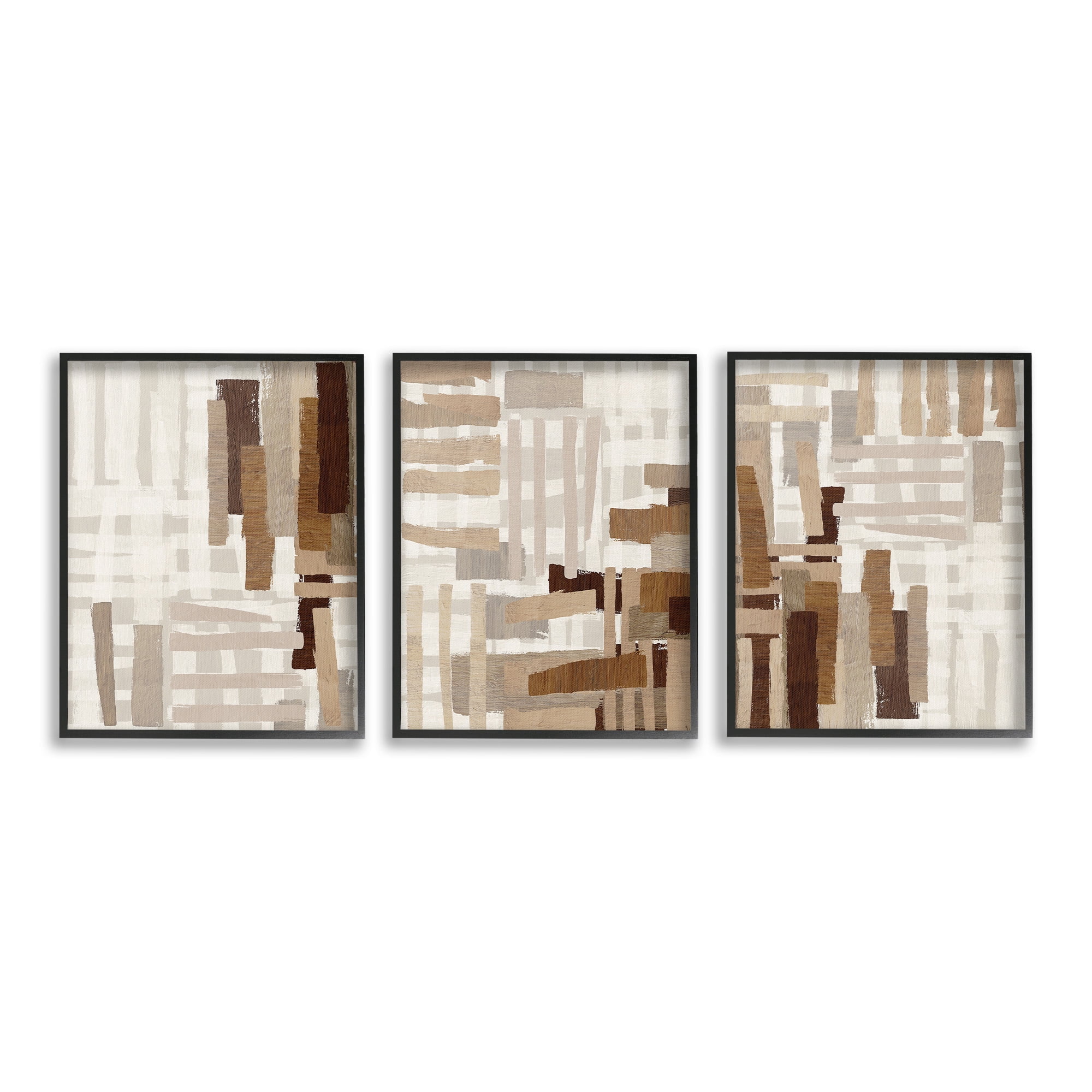 Stupell Industries Natural Hatched Patterns Abstract Painting Black Framed Art Print Wall Art, 16 x 20, Set of 3