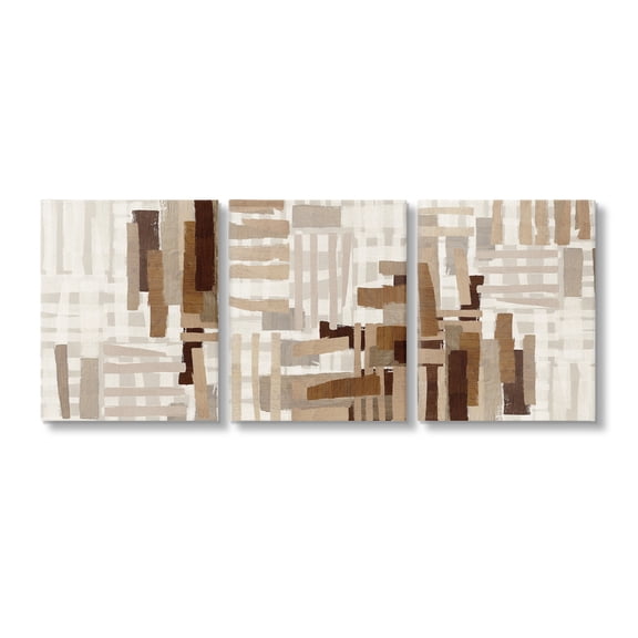 Stupell Industries Natural Hatched Patterns Abstract Painting Gallery Wrapped Canvas Art Print Wall Art, 11 x 14, Set of 3