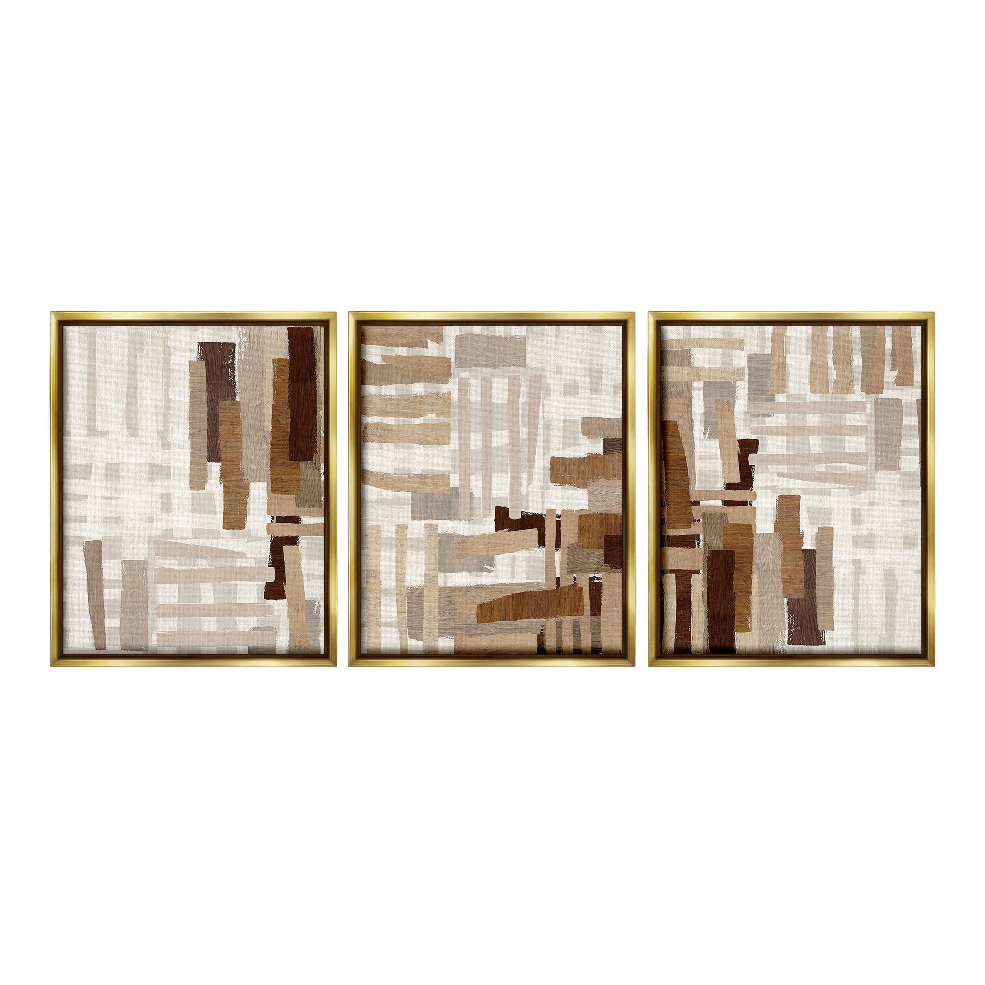 Stupell Industries Natural Hatched Patterns Abstract Painting Gold Floater Framed Canvas Art Print Wall Art, 25 x 31, Set of 3