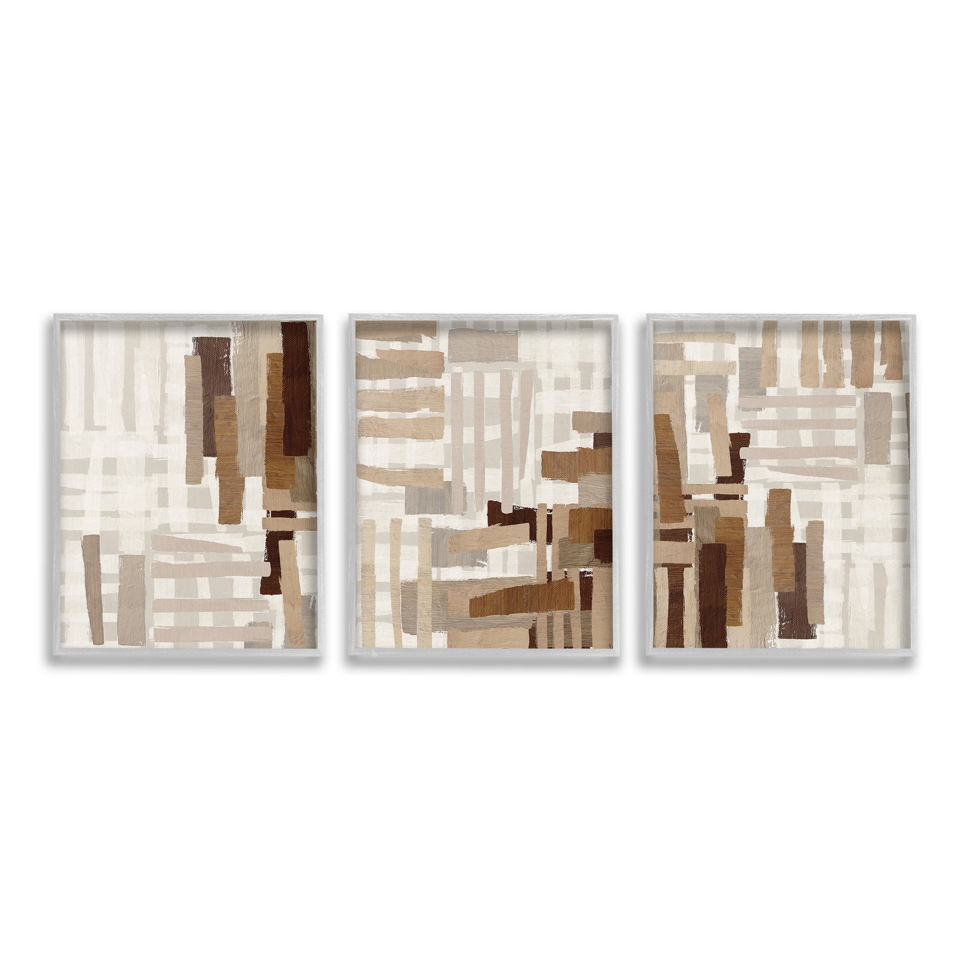 Stupell Industries Natural Hatched Patterns Abstract Painting Gray Framed Art Print Wall Art, 24 x 30, Set of 3