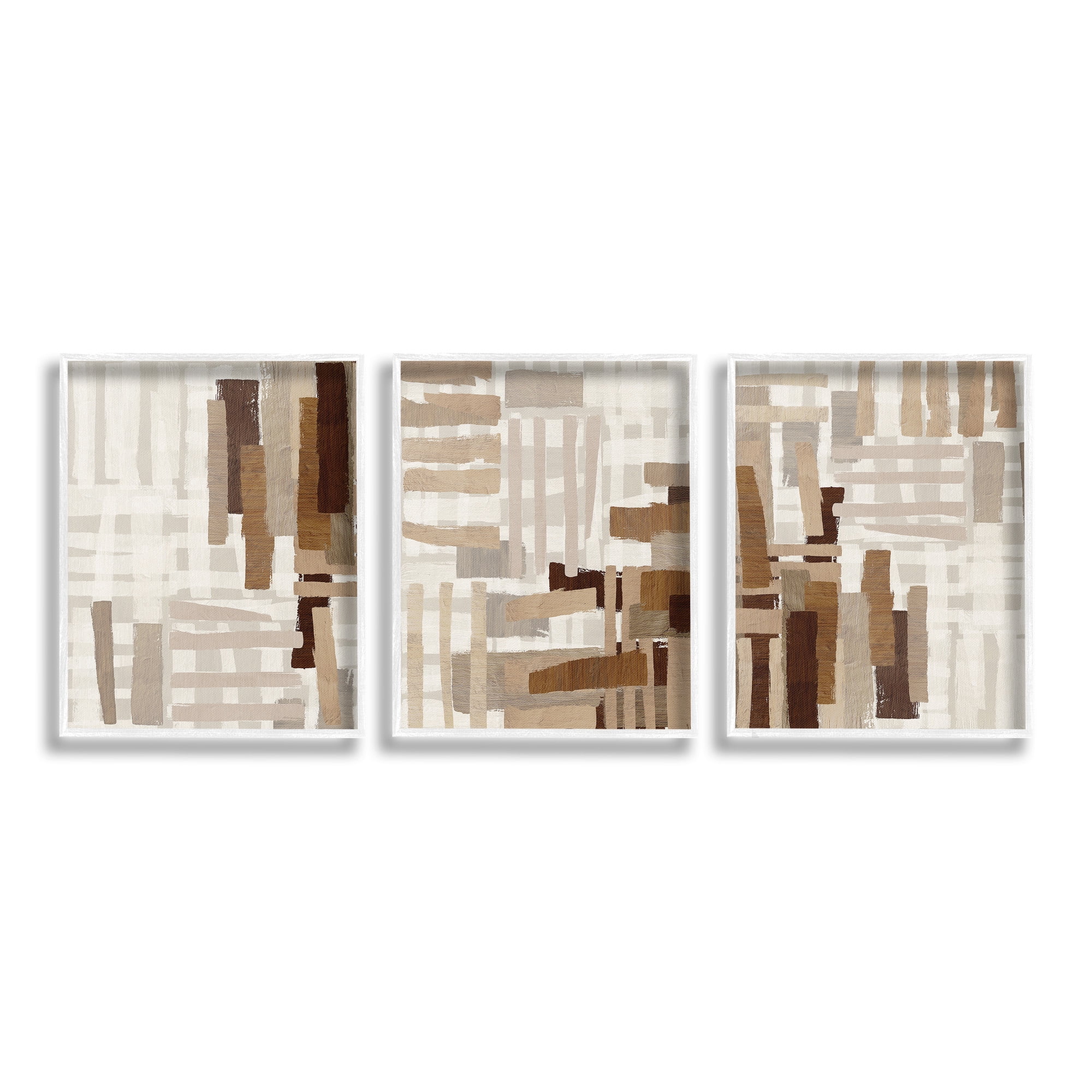 Stupell Industries Natural Hatched Patterns Abstract Painting White Framed Art Print Wall Art, 16 x 20, Set of 3