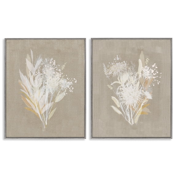Stupell Industries Natural Herb Impression Floral Painting Gray Framed Art Print Wall Art, 11 x 14, Set of 2