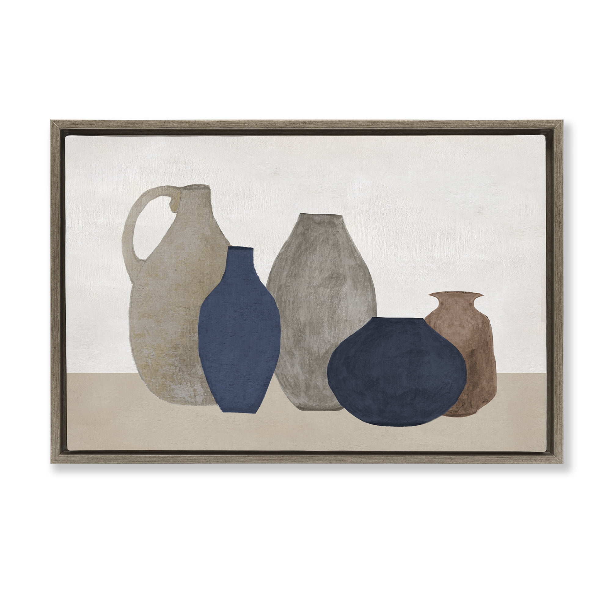 Stupell Industries Natural Hued Vases Abstract Painting Brown Floater Framed Canvas Art Print Wall Art, 31 x 21