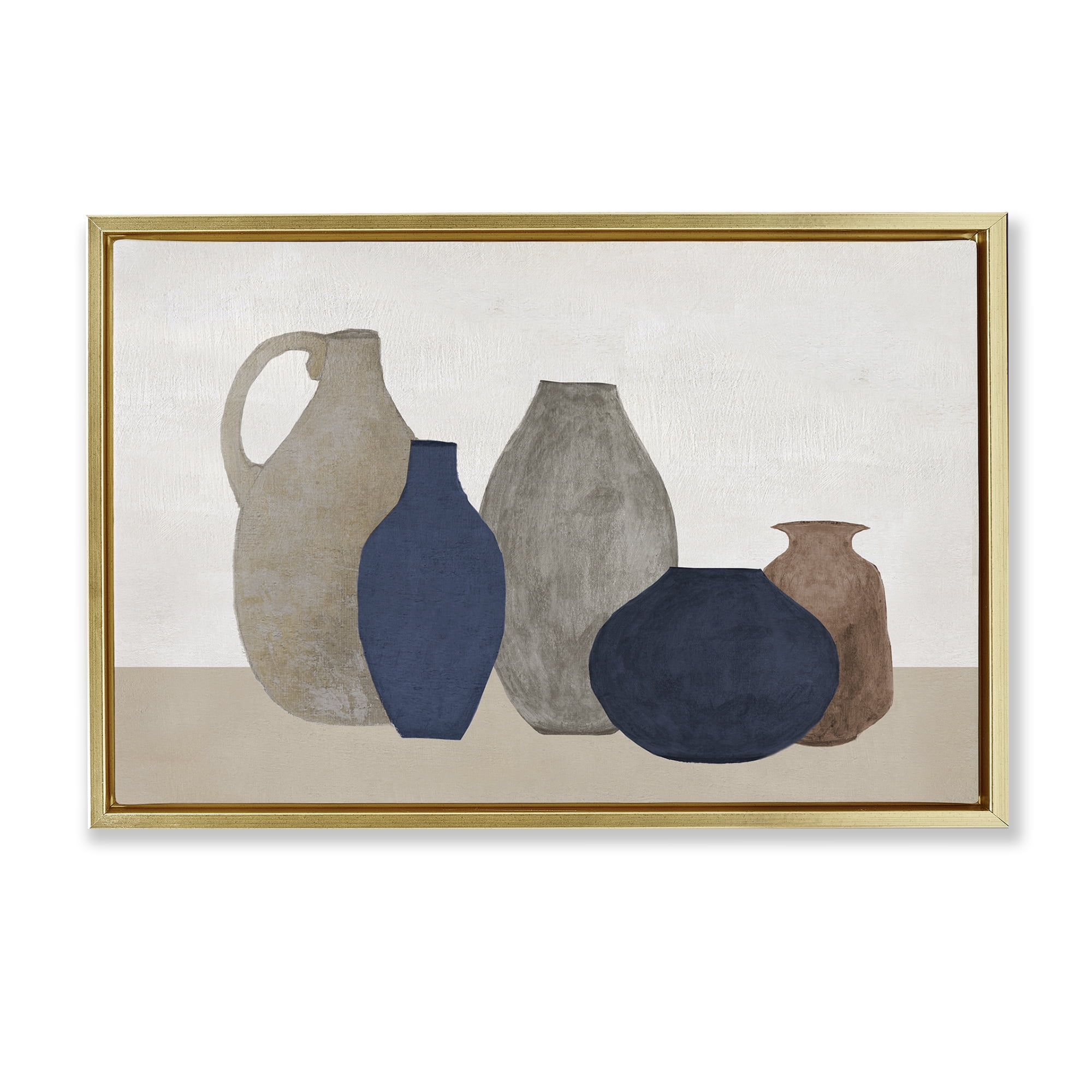Stupell Industries Natural Hued Vases Abstract Painting Gold Floater Framed Canvas Art Print Wall Art, 25 x 17