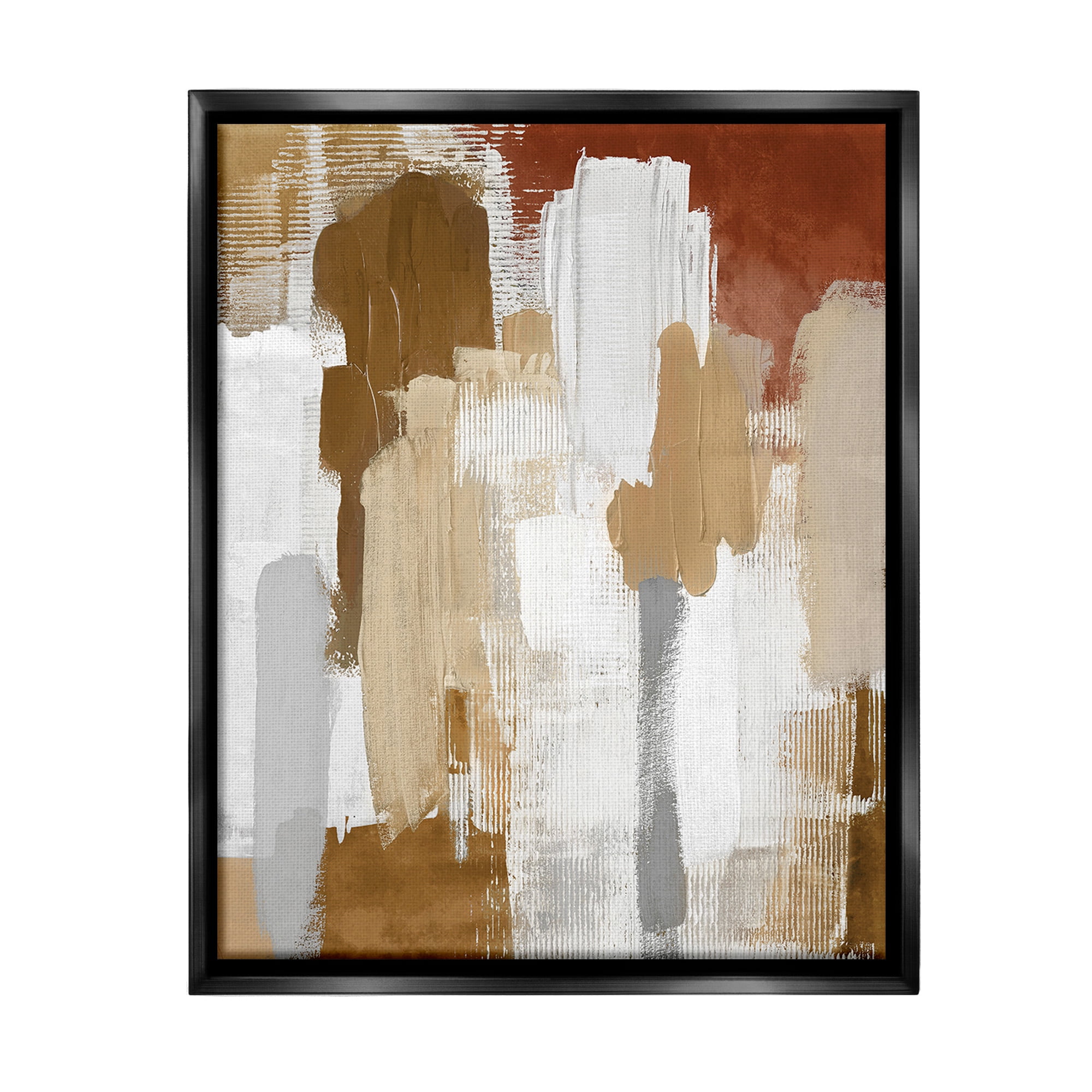 Stupell Industries Natural Hues Brush Strokes Abstract Painting Black Floater Framed Canvas Art Print Wall Art, 25 x 31