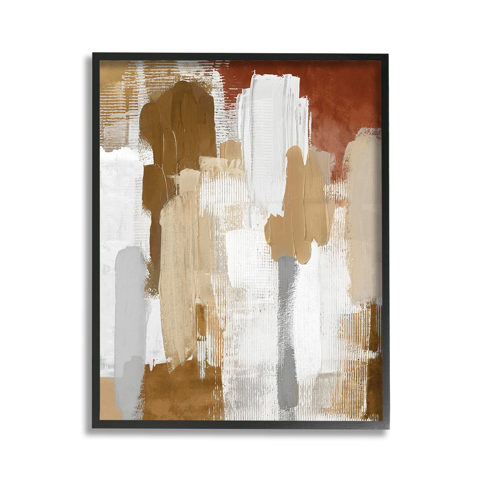 Stupell Industries Natural Hues Brush Strokes Abstract Painting Black Framed Art Print Wall Art, 11 x 14